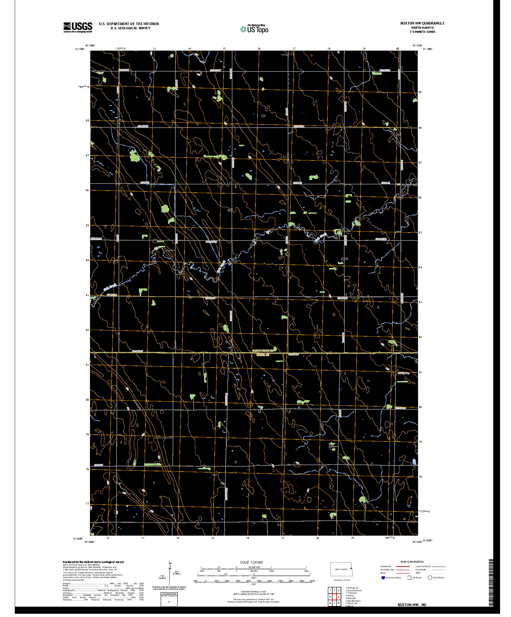 US TOPO 7.5-MINUTE MAP FOR BUXTON NW, ND