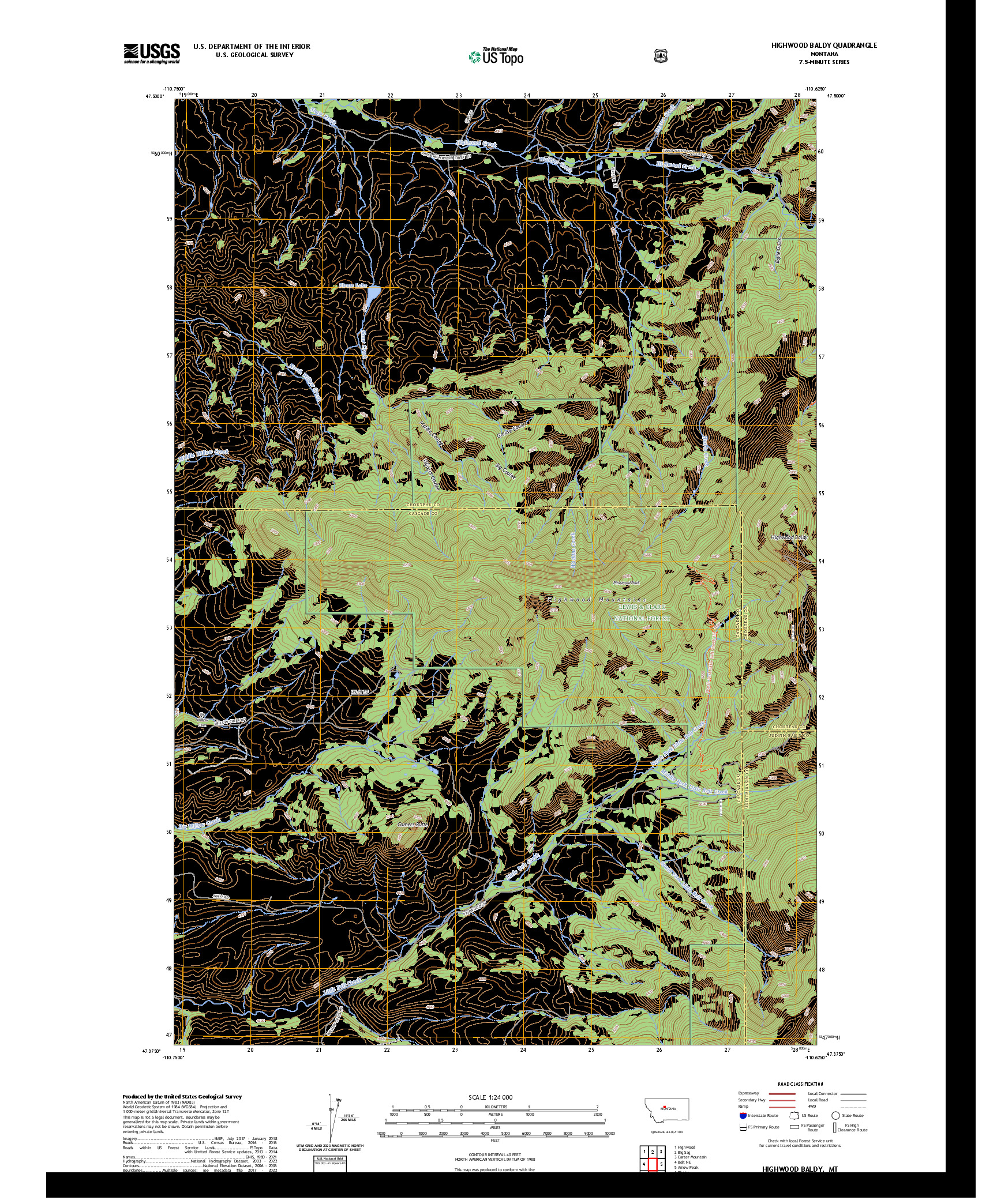 US TOPO 7.5-MINUTE MAP FOR HIGHWOOD BALDY, MT
