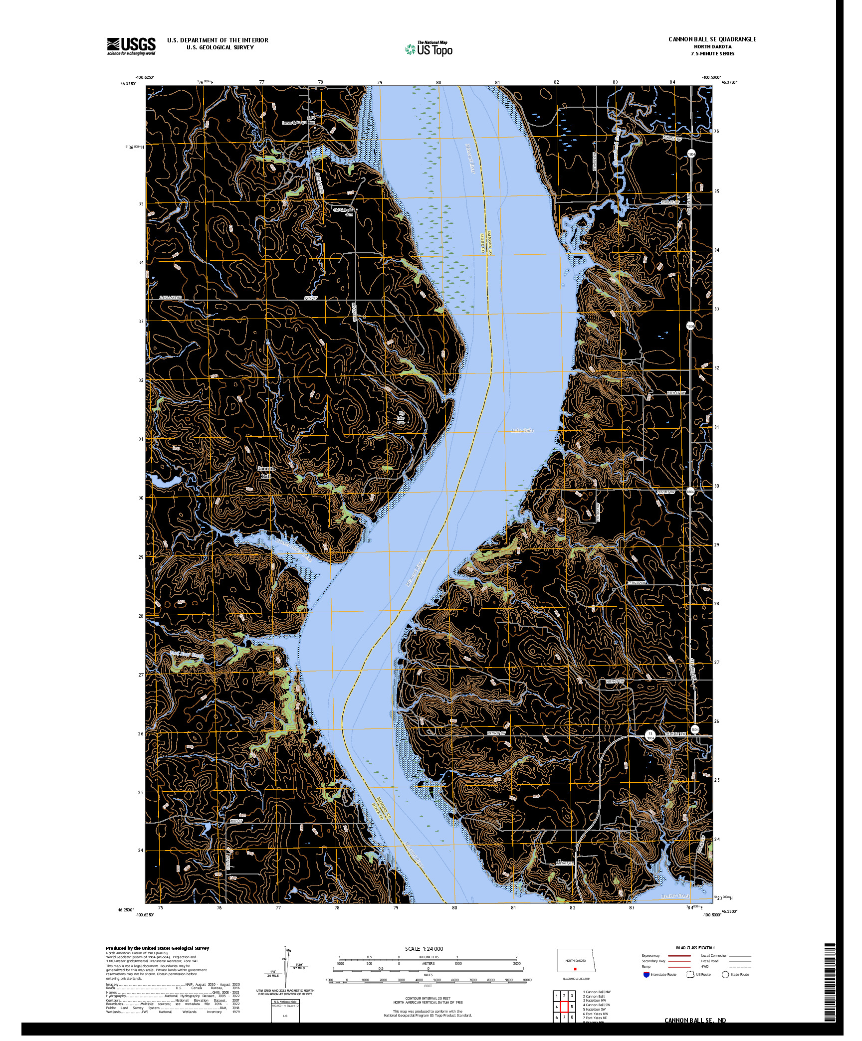 US TOPO 7.5-MINUTE MAP FOR CANNON BALL SE, ND