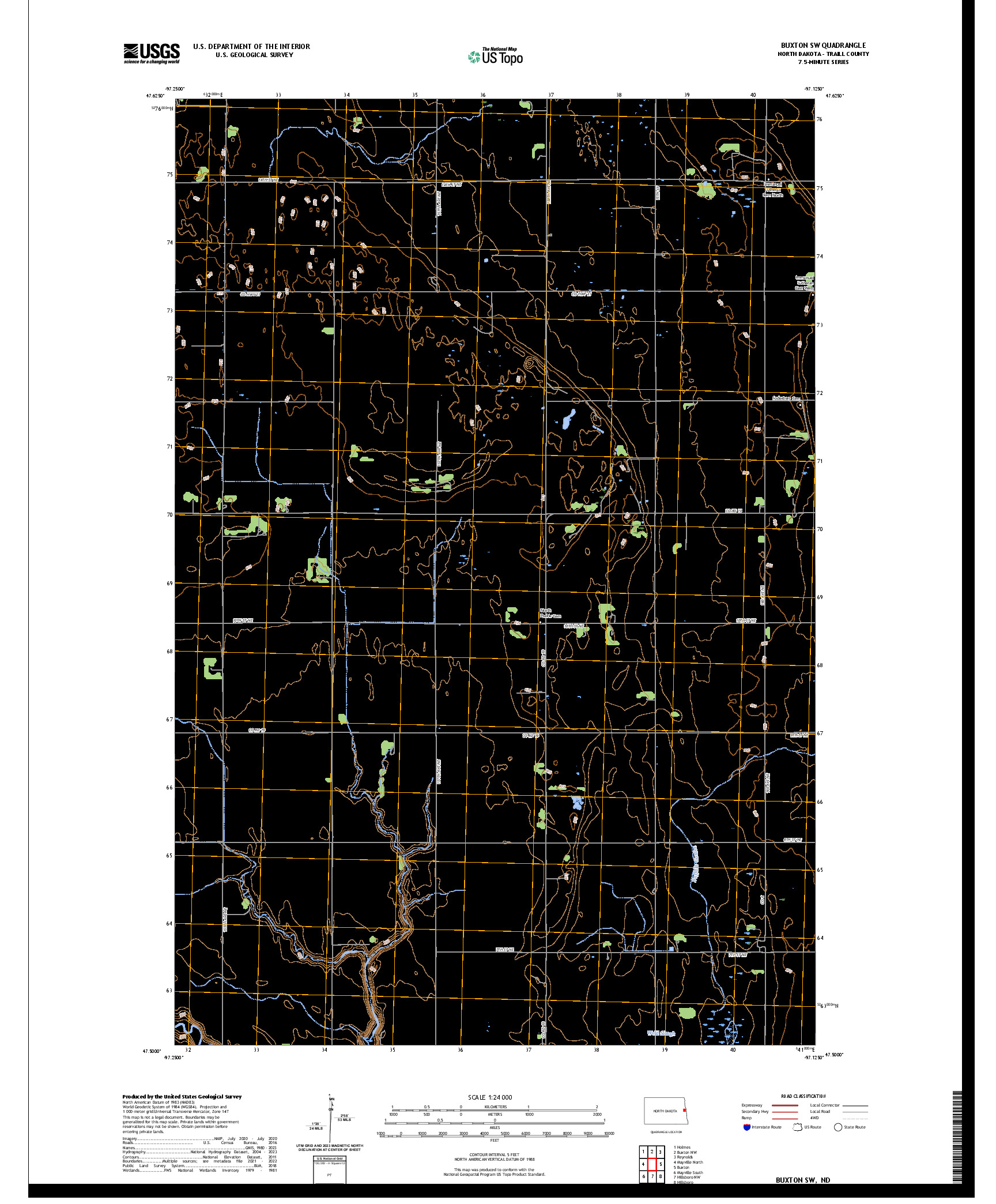 US TOPO 7.5-MINUTE MAP FOR BUXTON SW, ND