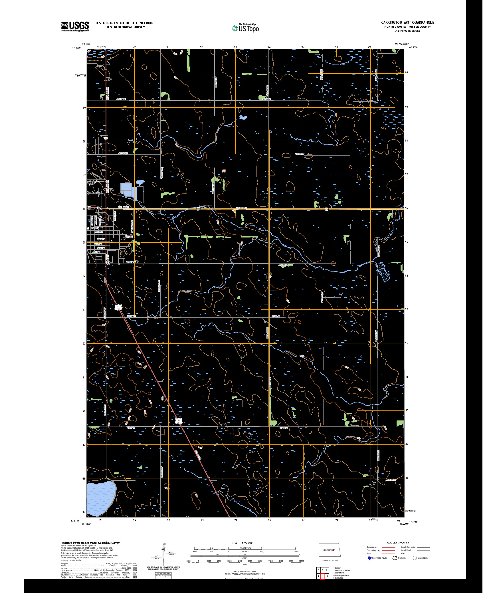 US TOPO 7.5-MINUTE MAP FOR CARRINGTON EAST, ND