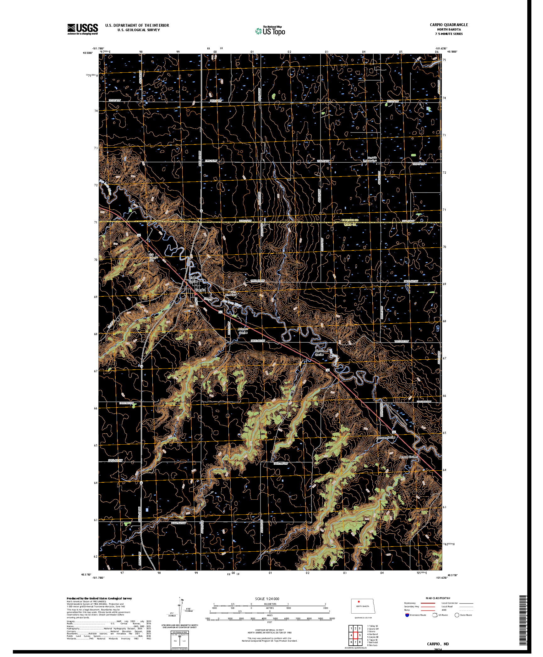US TOPO 7.5-MINUTE MAP FOR CARPIO, ND