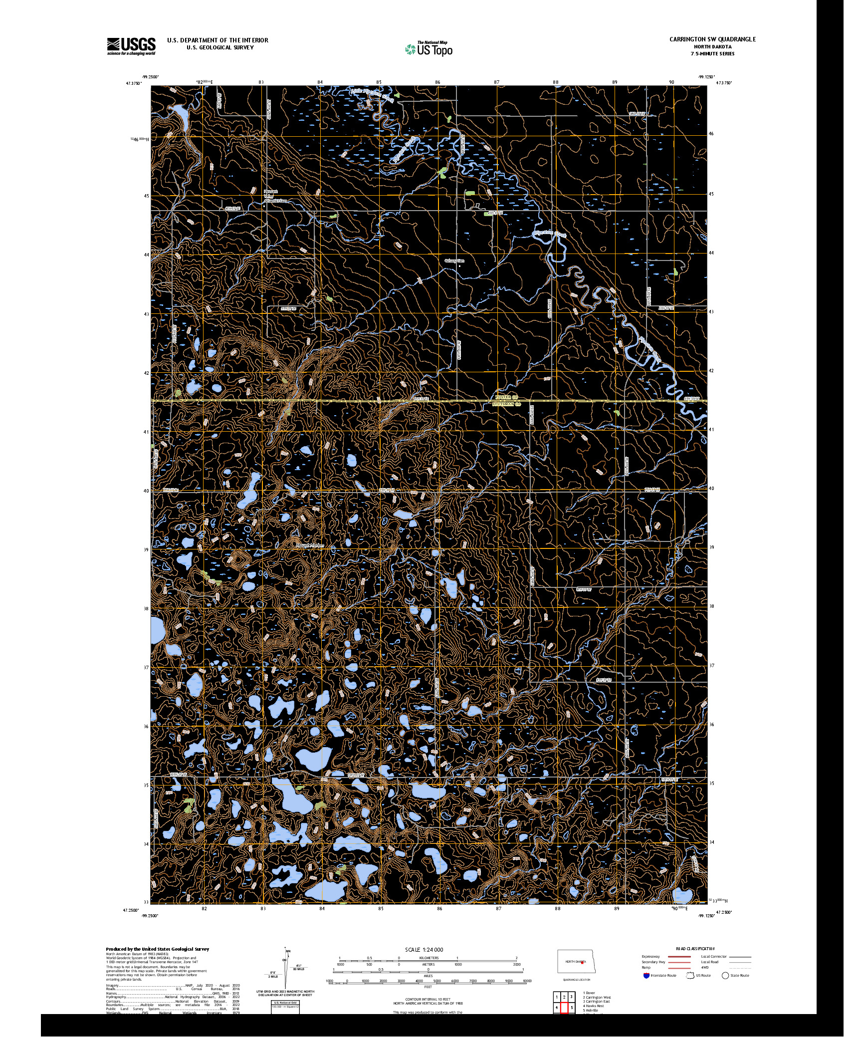 US TOPO 7.5-MINUTE MAP FOR CARRINGTON SW, ND