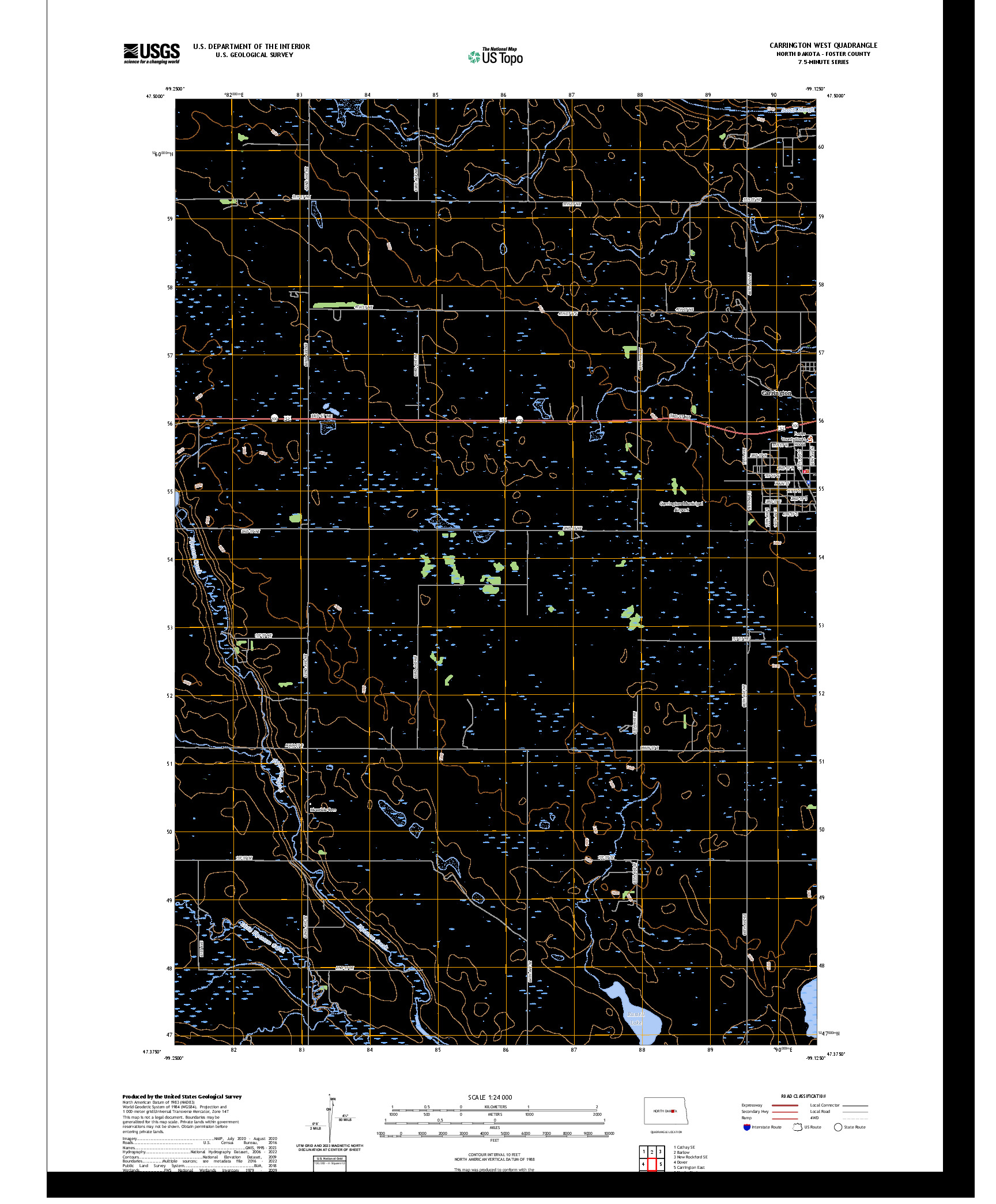 US TOPO 7.5-MINUTE MAP FOR CARRINGTON WEST, ND