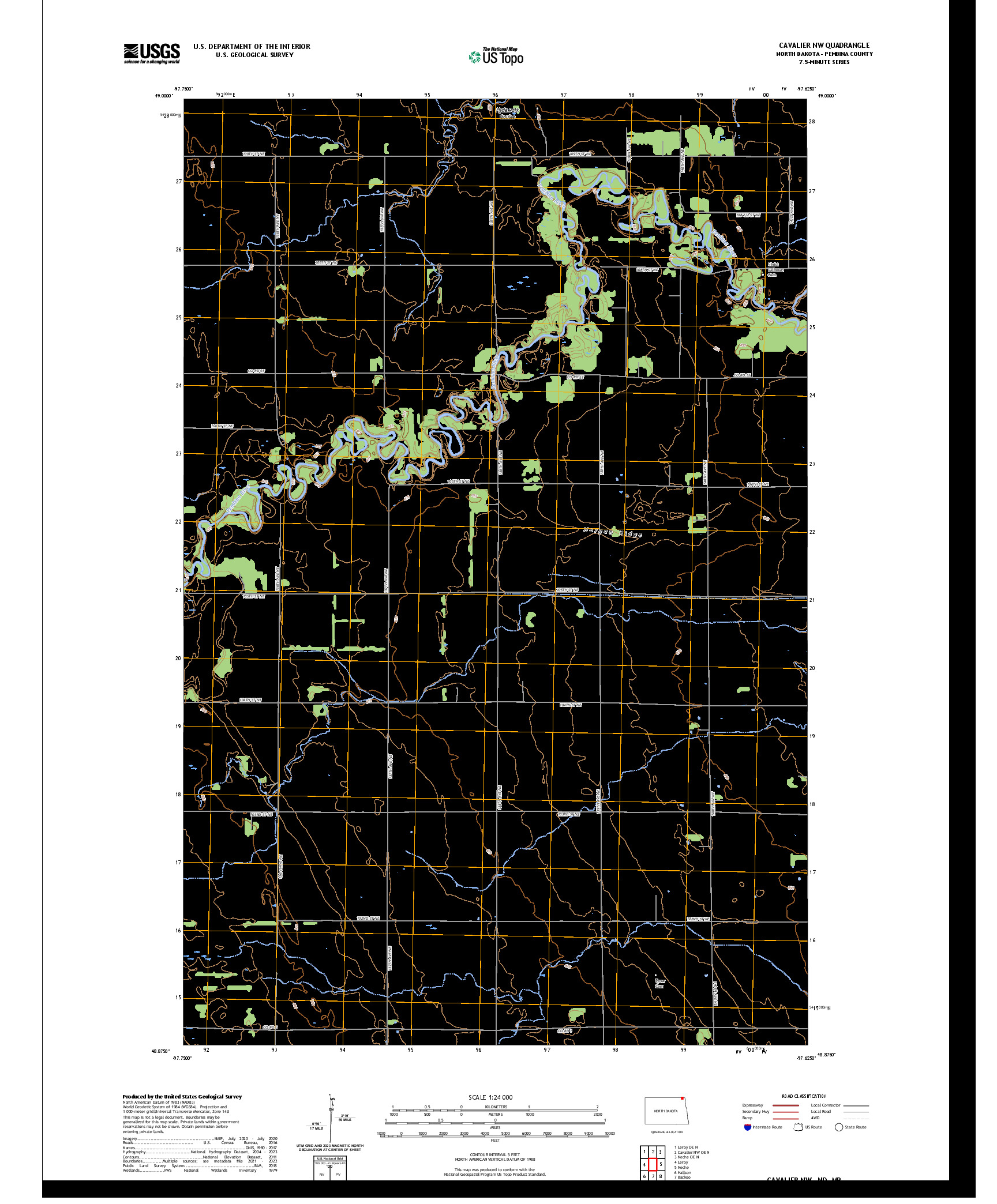 US TOPO 7.5-MINUTE MAP FOR CAVALIER NW, ND,MB