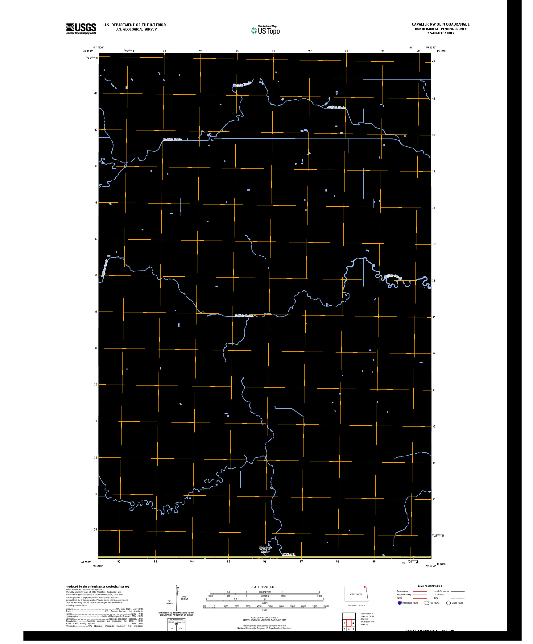 US TOPO 7.5-MINUTE MAP FOR CAVALIER NW OE N, ND,MB