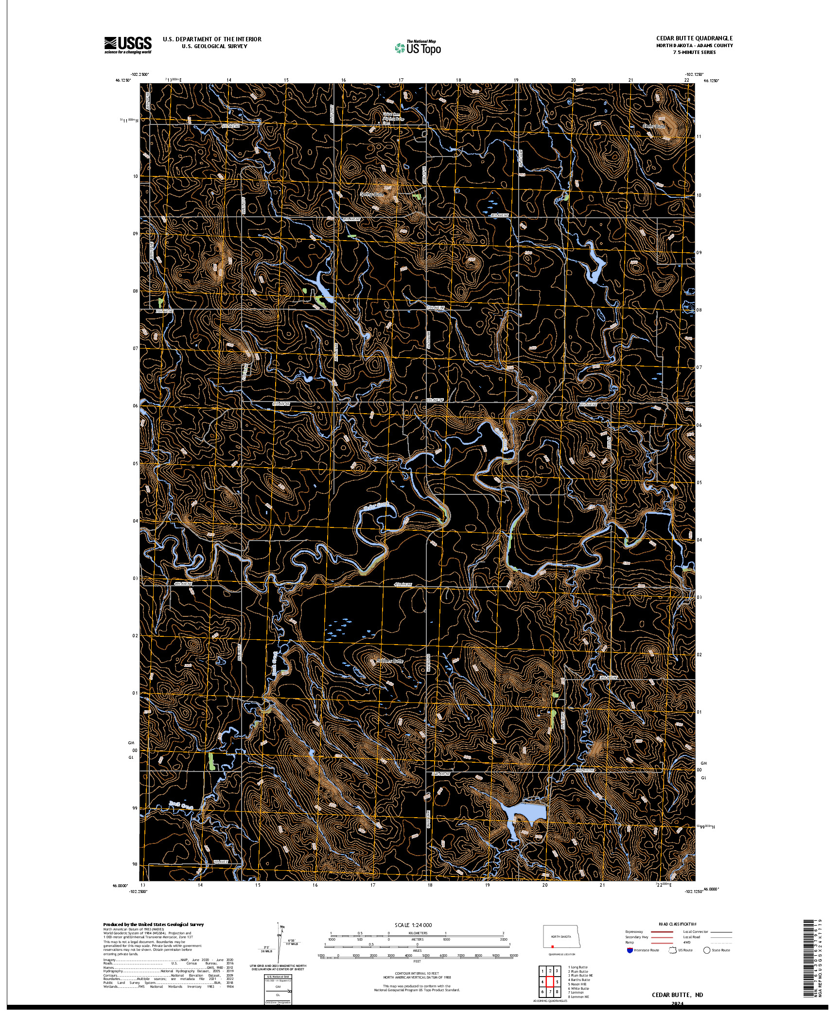 US TOPO 7.5-MINUTE MAP FOR CEDAR BUTTE, ND
