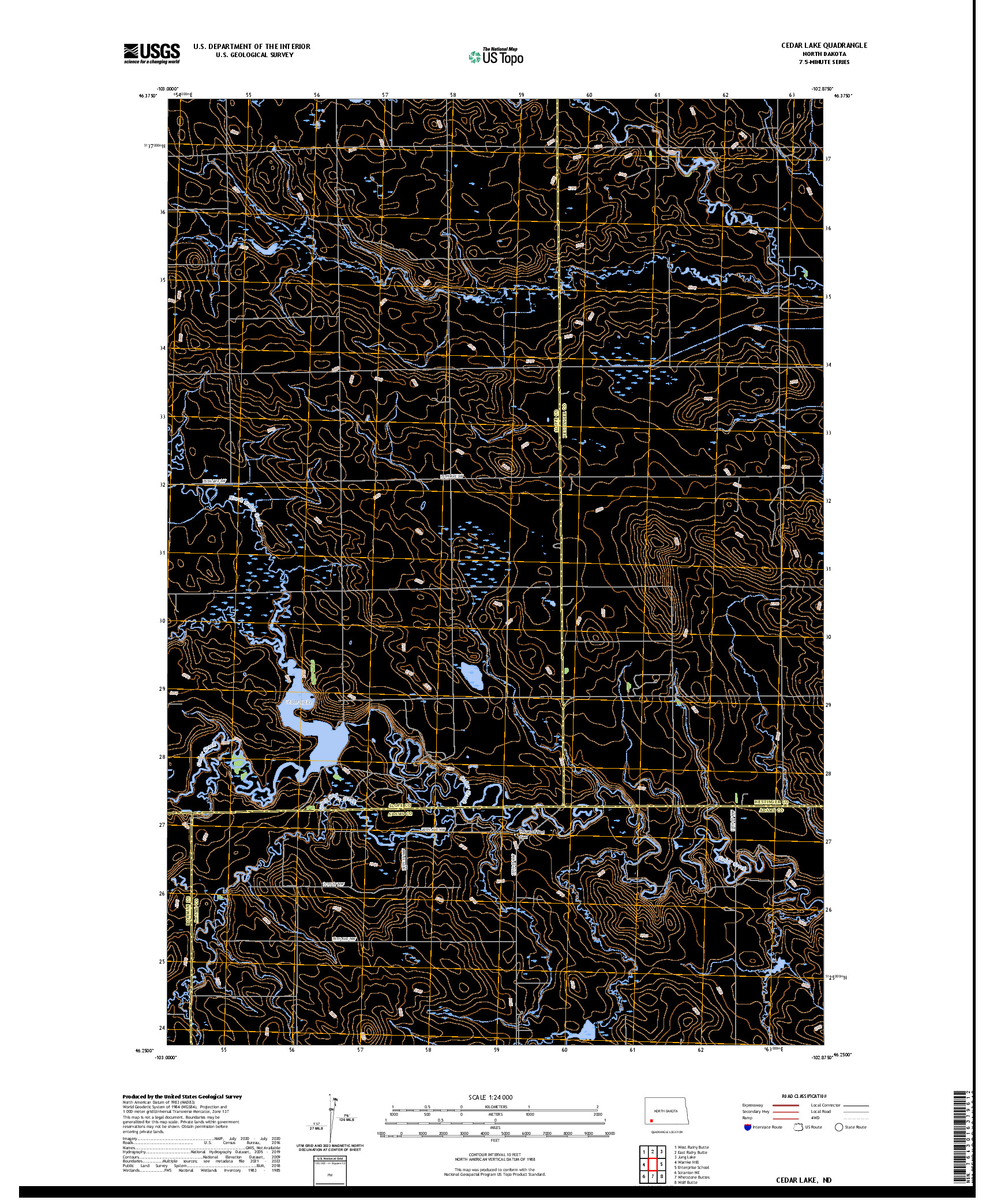 US TOPO 7.5-MINUTE MAP FOR CEDAR LAKE, ND