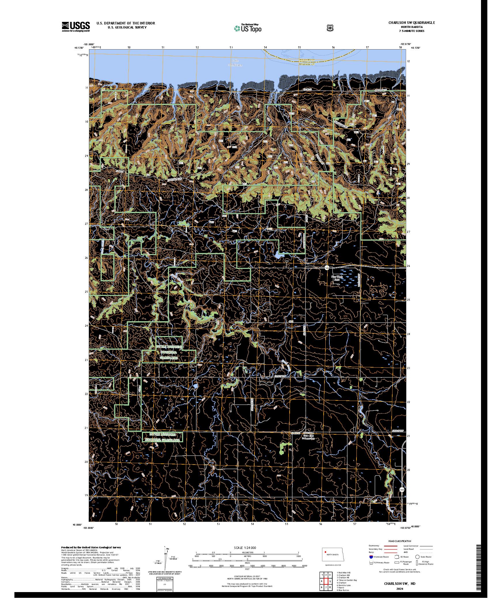 US TOPO 7.5-MINUTE MAP FOR CHARLSON SW, ND