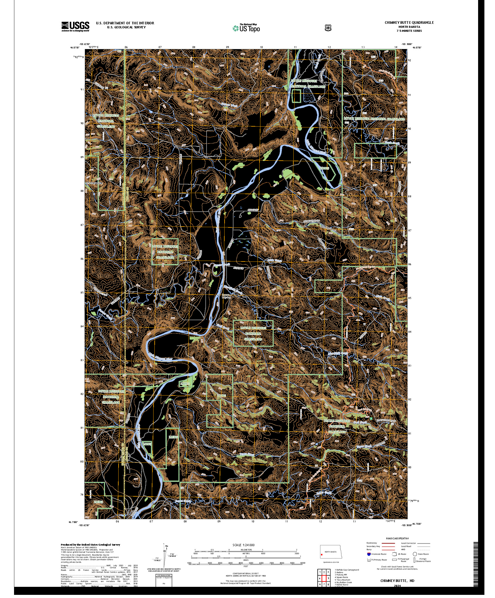 US TOPO 7.5-MINUTE MAP FOR CHIMNEY BUTTE, ND