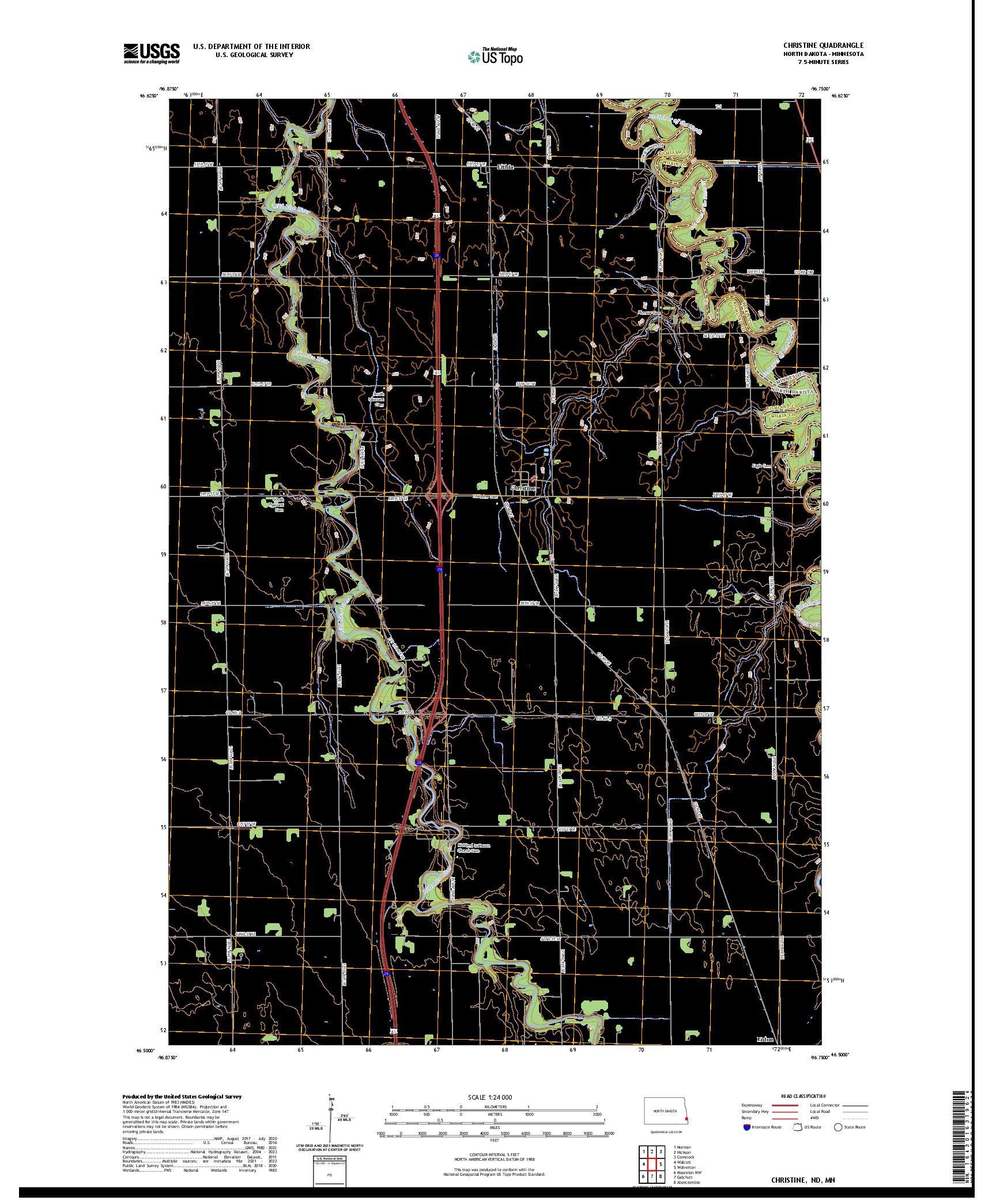 US TOPO 7.5-MINUTE MAP FOR CHRISTINE, ND,MN