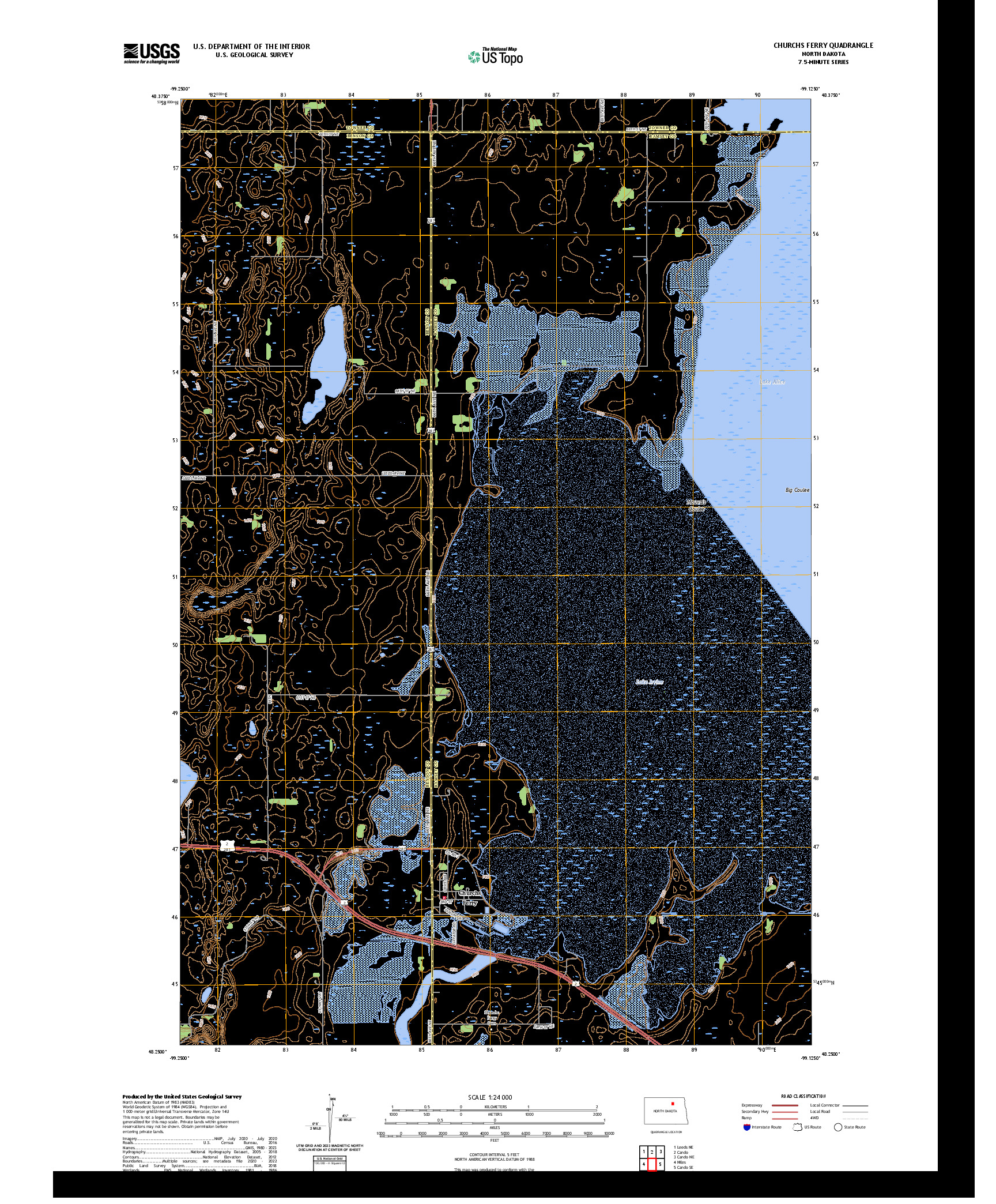 US TOPO 7.5-MINUTE MAP FOR CHURCHS FERRY, ND