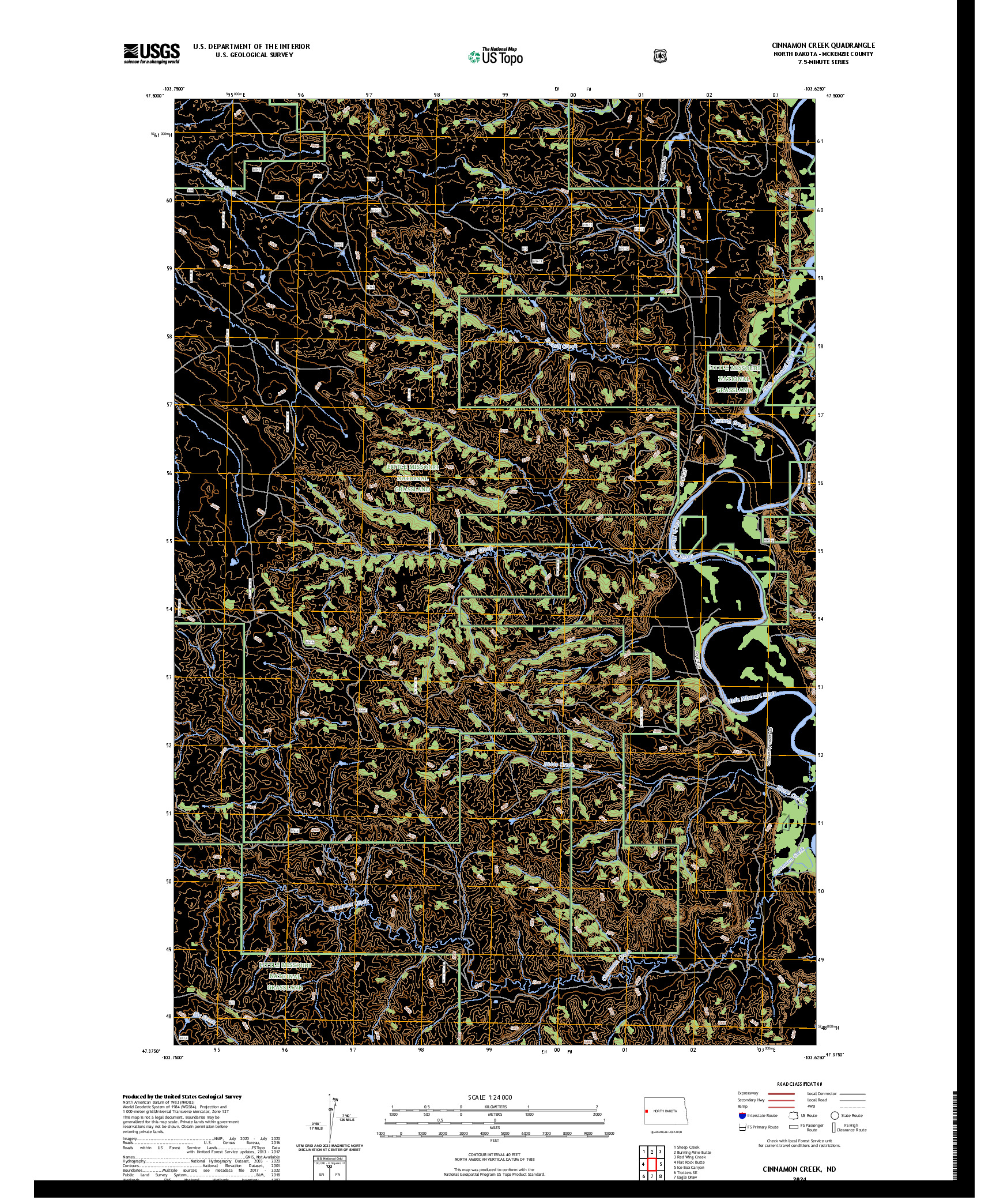 US TOPO 7.5-MINUTE MAP FOR CINNAMON CREEK, ND