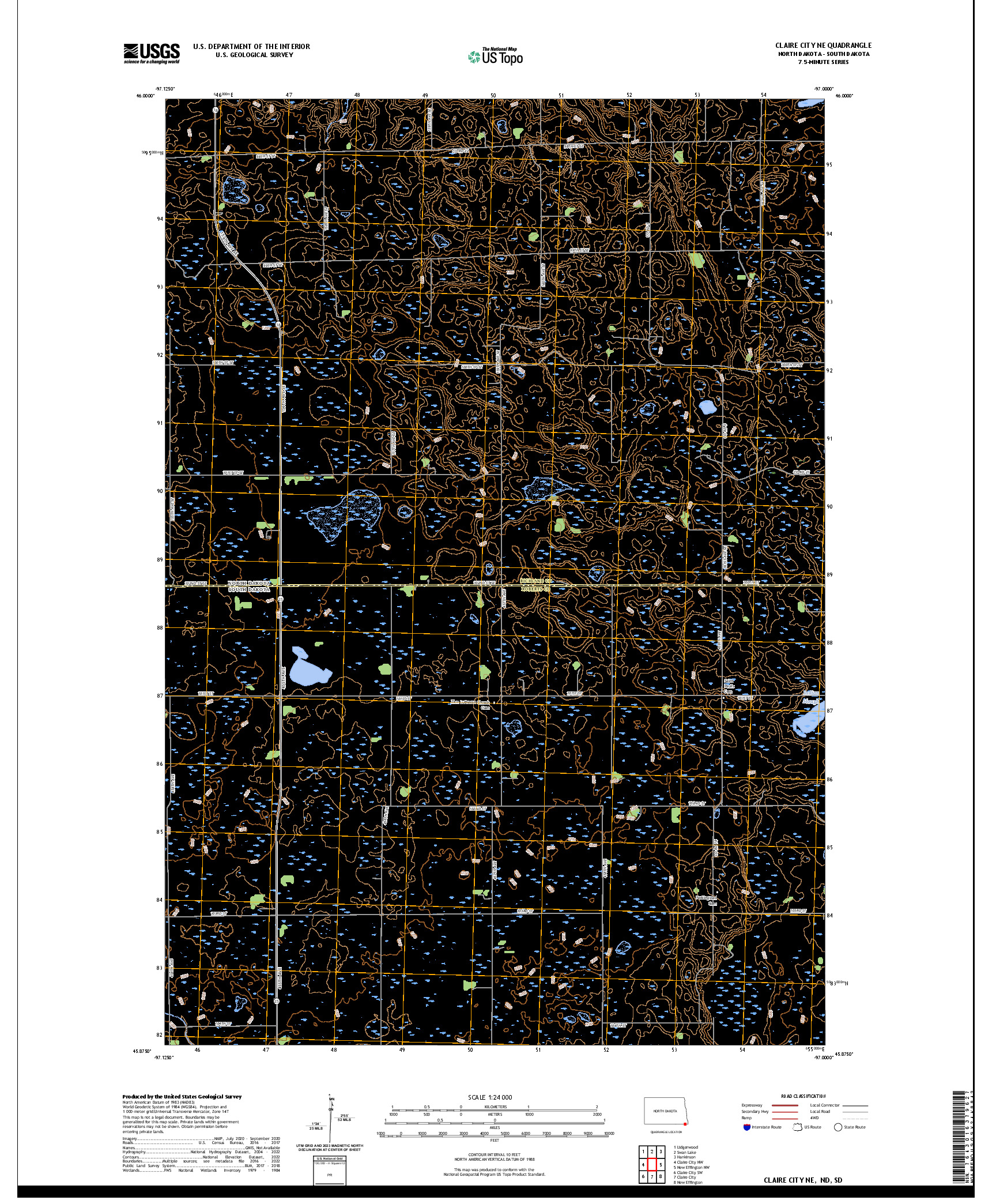 US TOPO 7.5-MINUTE MAP FOR CLAIRE CITY NE, ND,SD