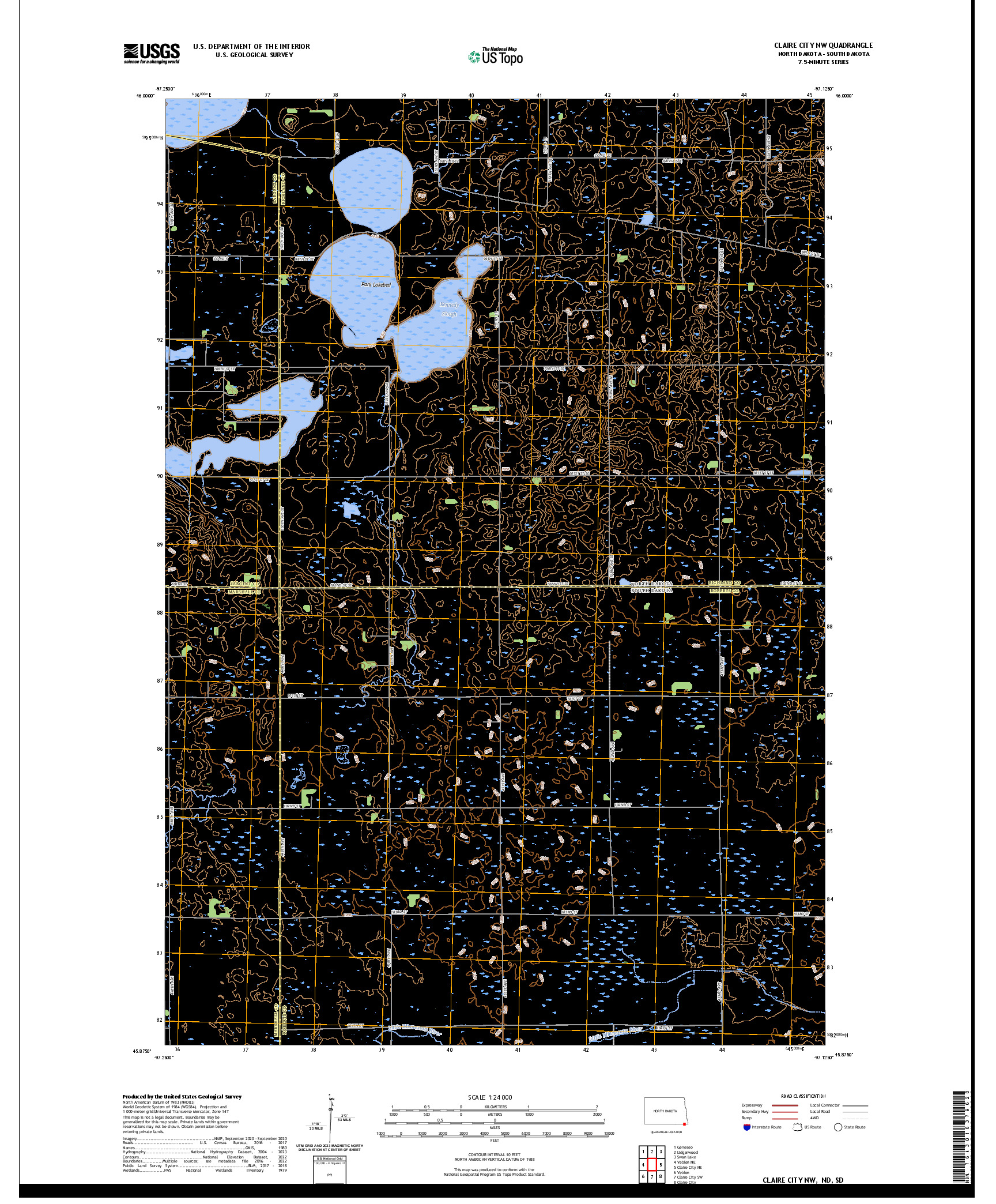US TOPO 7.5-MINUTE MAP FOR CLAIRE CITY NW, ND,SD