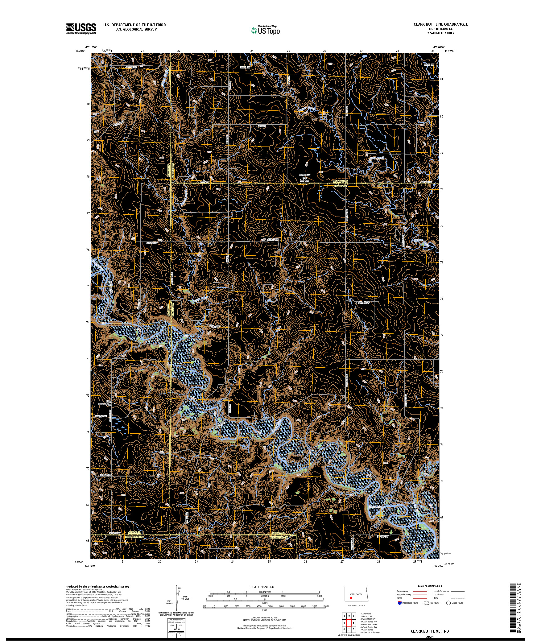 US TOPO 7.5-MINUTE MAP FOR CLARK BUTTE NE, ND