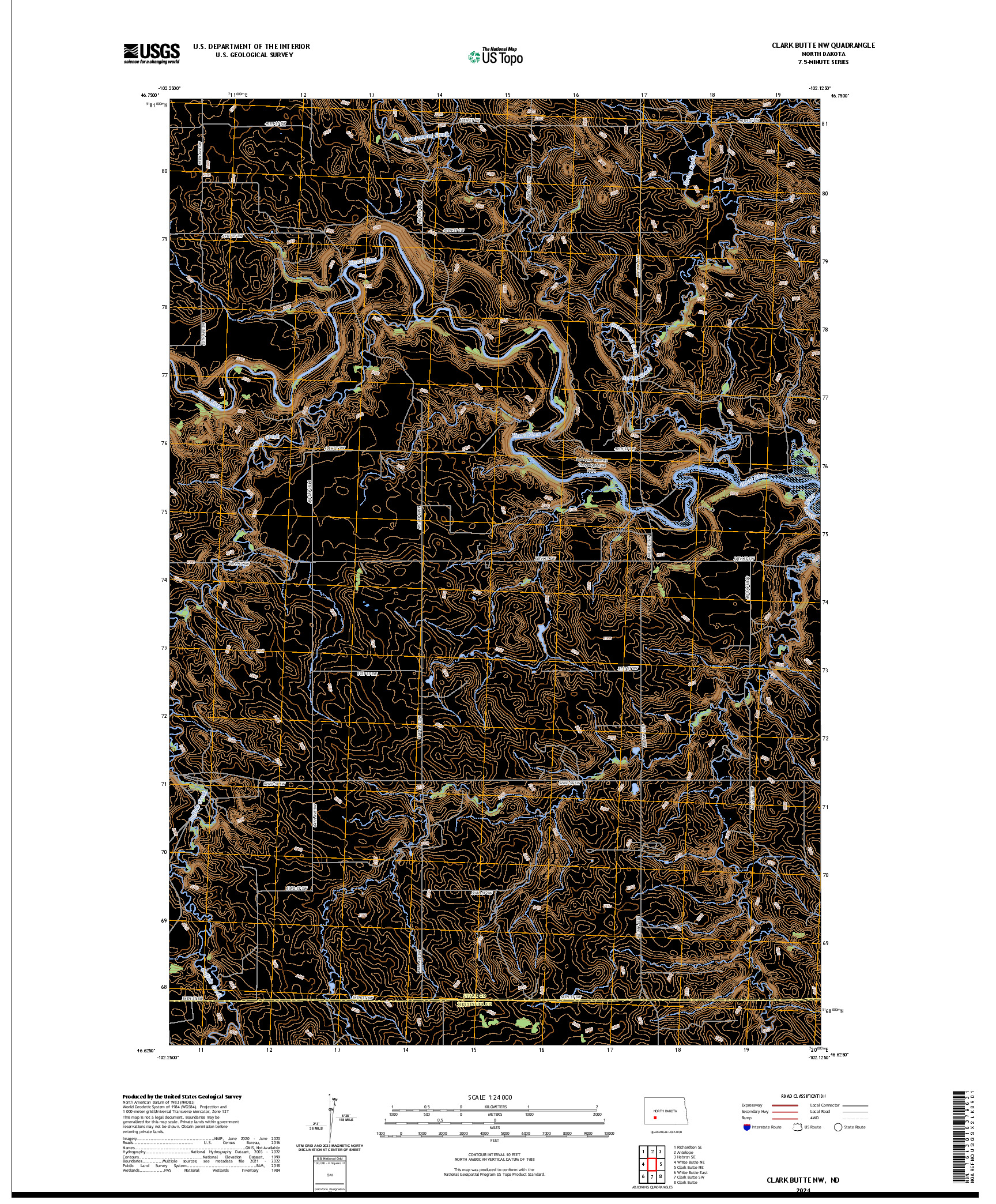 US TOPO 7.5-MINUTE MAP FOR CLARK BUTTE NW, ND