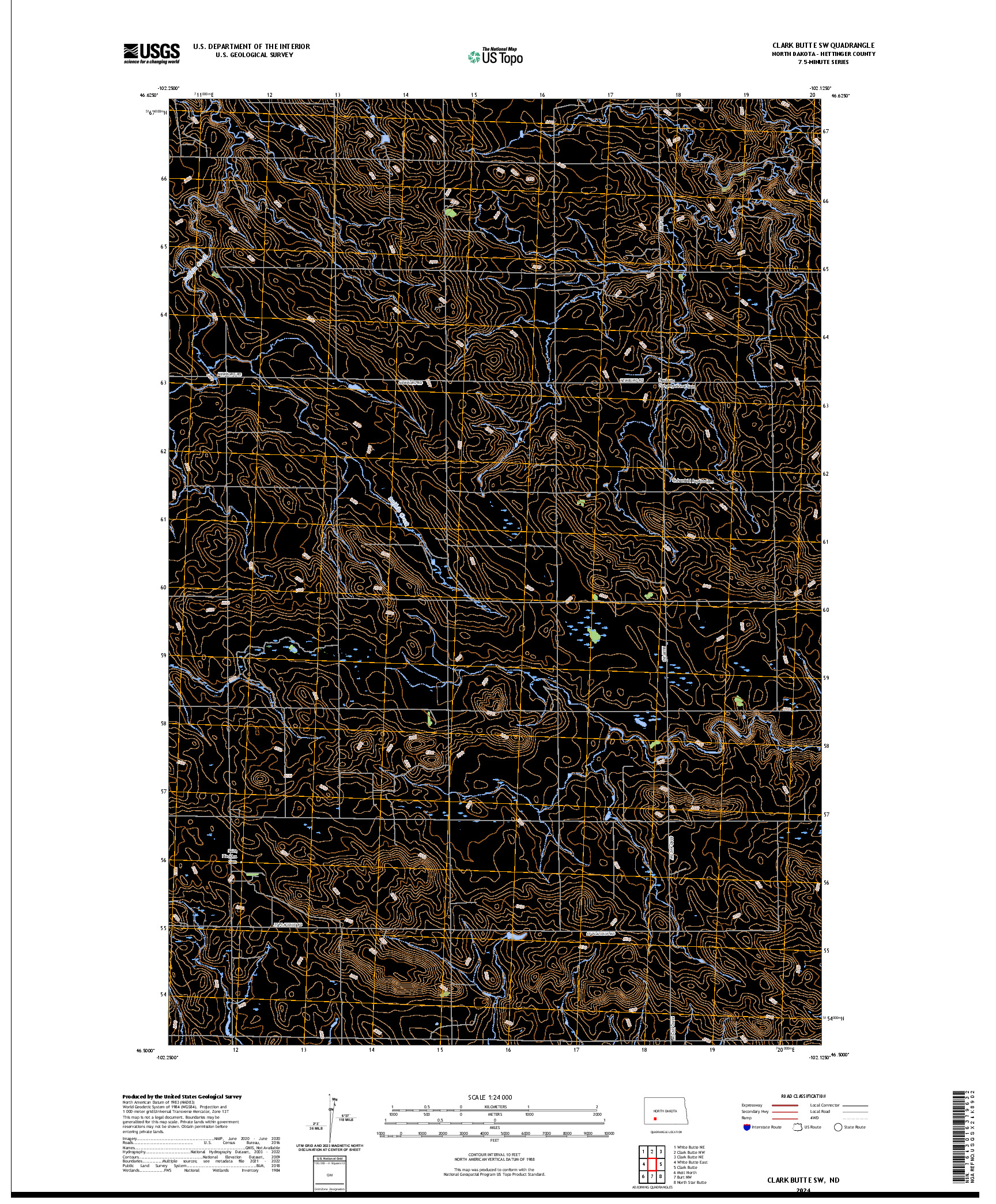 US TOPO 7.5-MINUTE MAP FOR CLARK BUTTE SW, ND