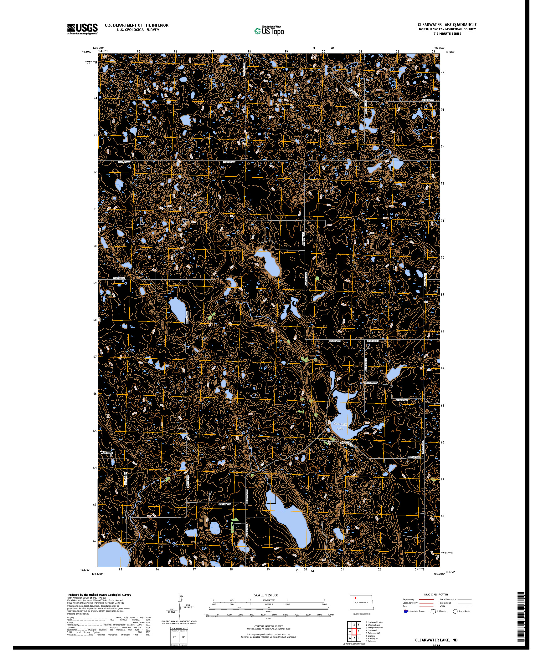 US TOPO 7.5-MINUTE MAP FOR CLEARWATER LAKE, ND