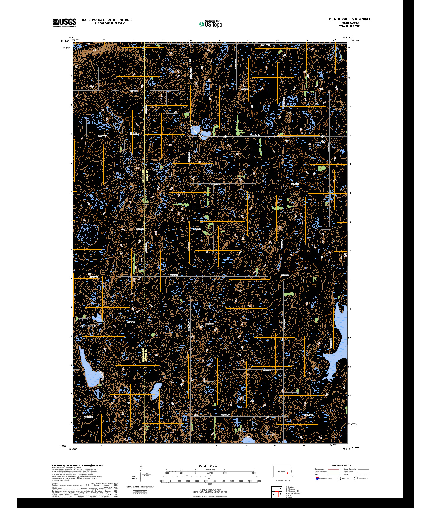 US TOPO 7.5-MINUTE MAP FOR CLEMENTSVILLE, ND