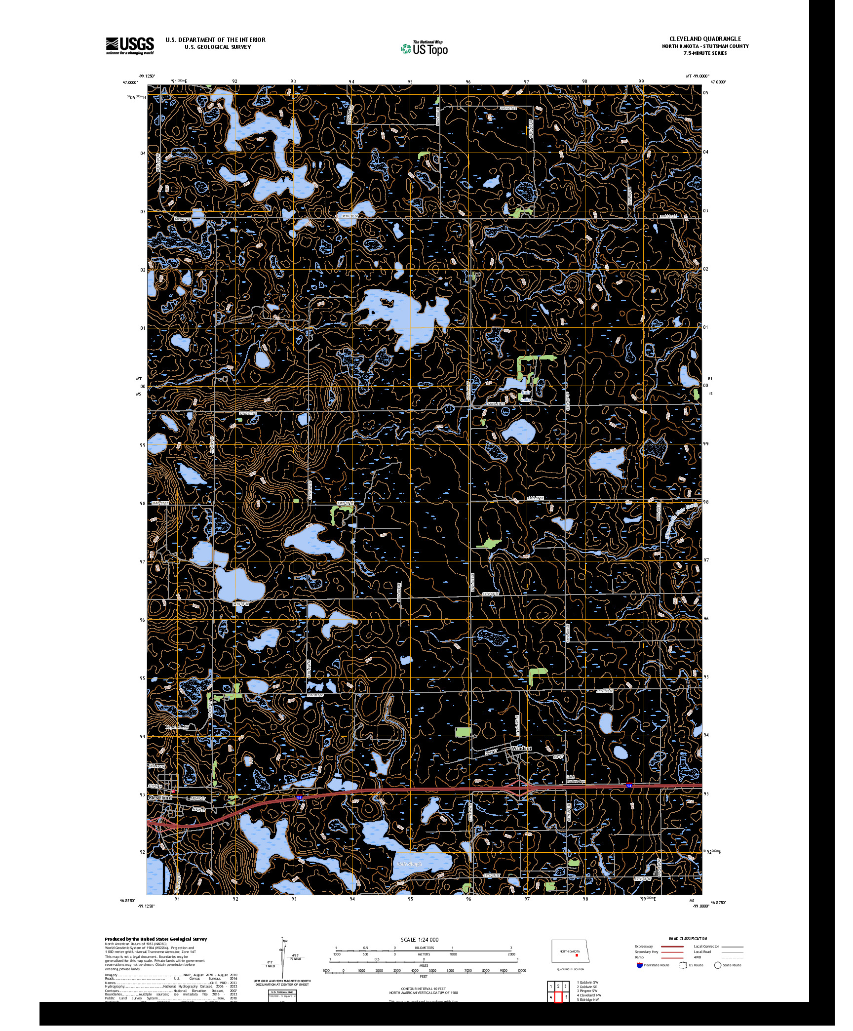 US TOPO 7.5-MINUTE MAP FOR CLEVELAND, ND