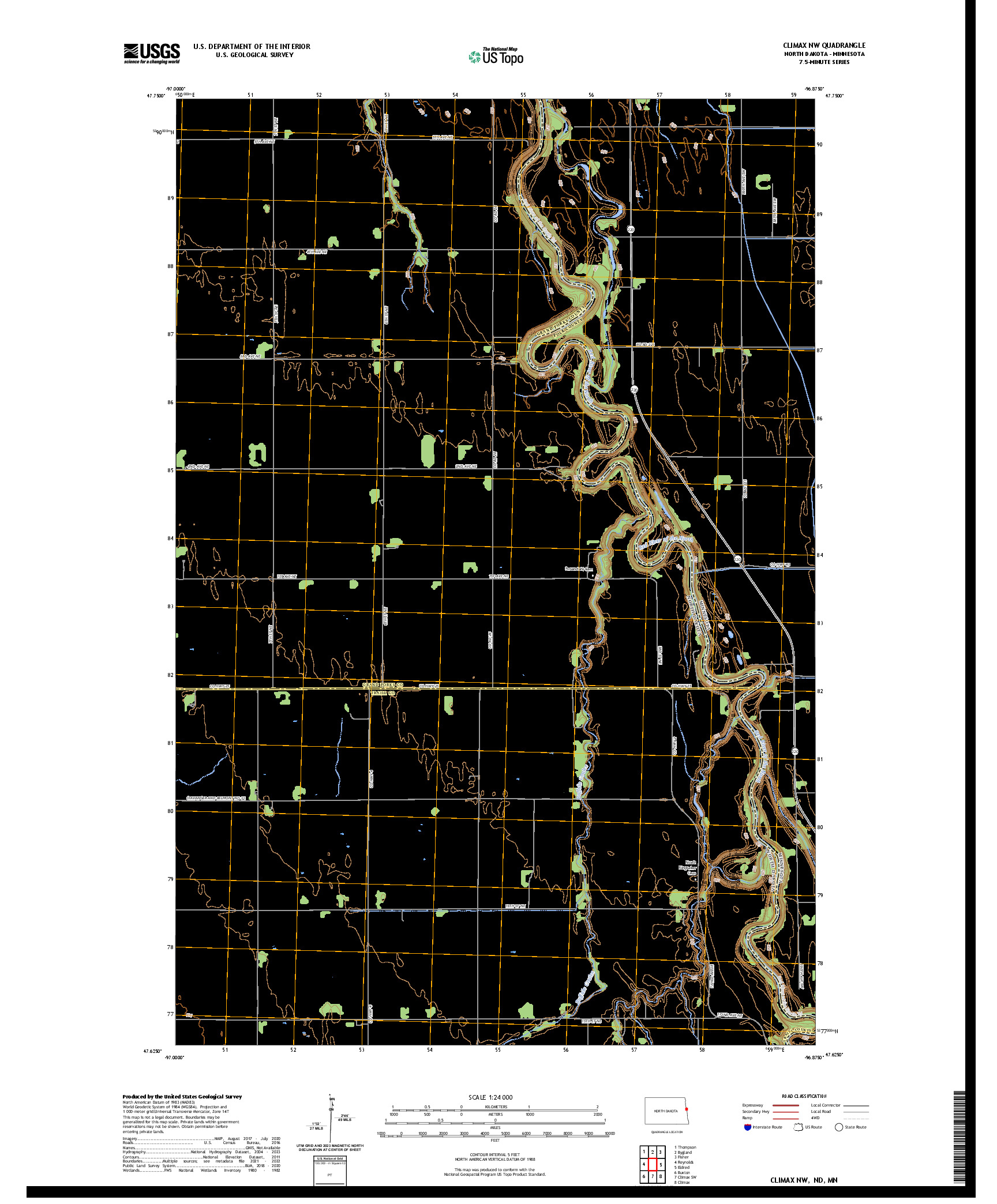 US TOPO 7.5-MINUTE MAP FOR CLIMAX NW, ND,MN