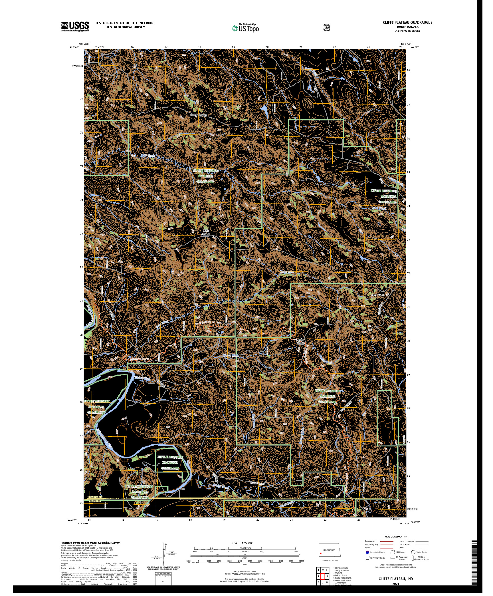 US TOPO 7.5-MINUTE MAP FOR CLIFFS PLATEAU, ND