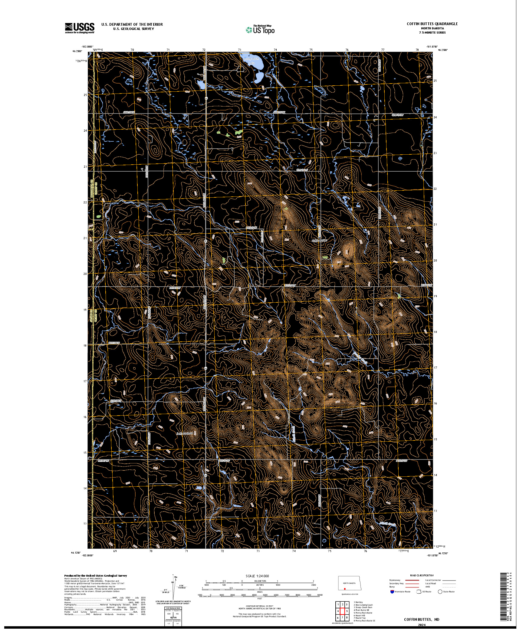 US TOPO 7.5-MINUTE MAP FOR COFFIN BUTTES, ND