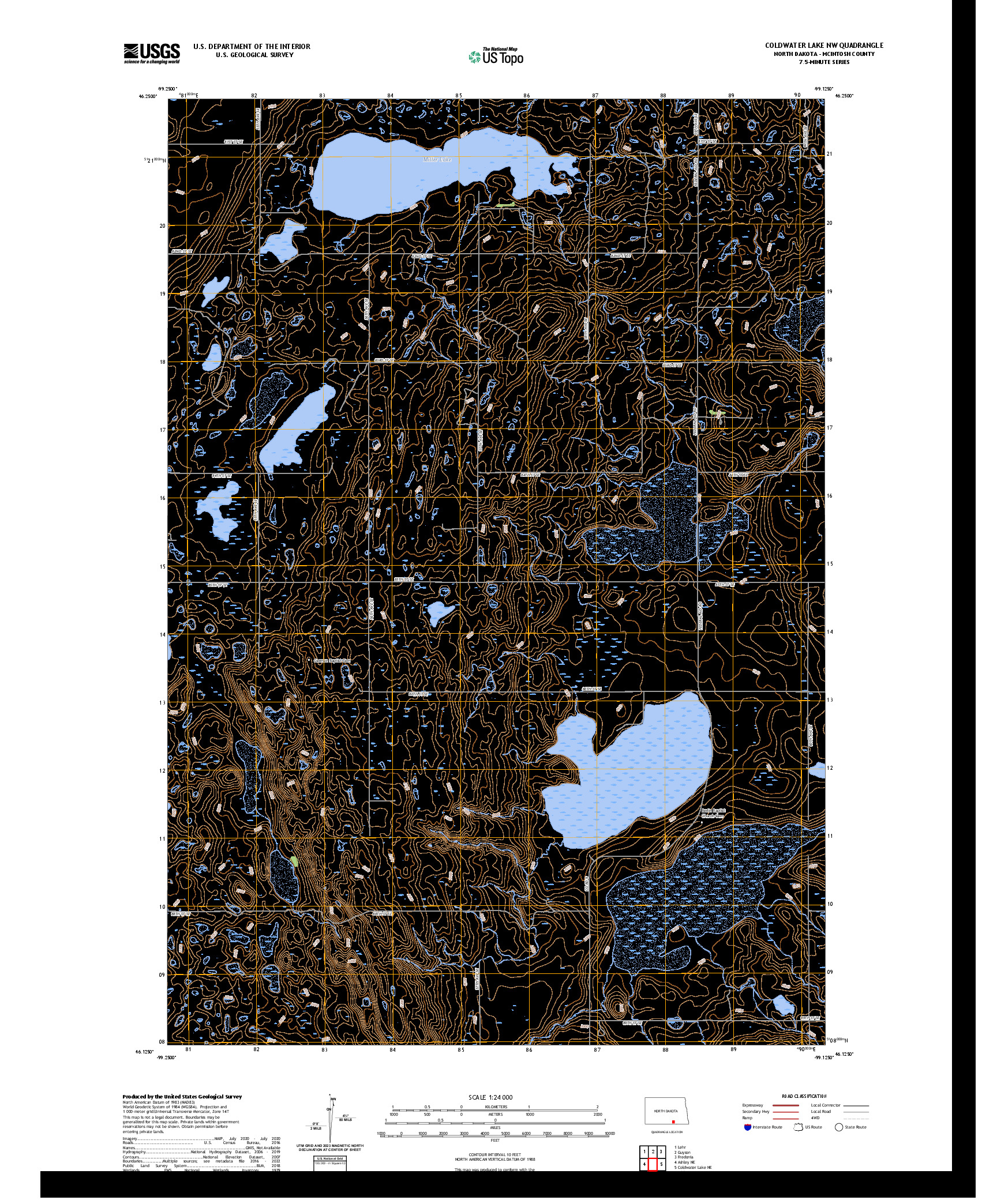 US TOPO 7.5-MINUTE MAP FOR COLDWATER LAKE NW, ND