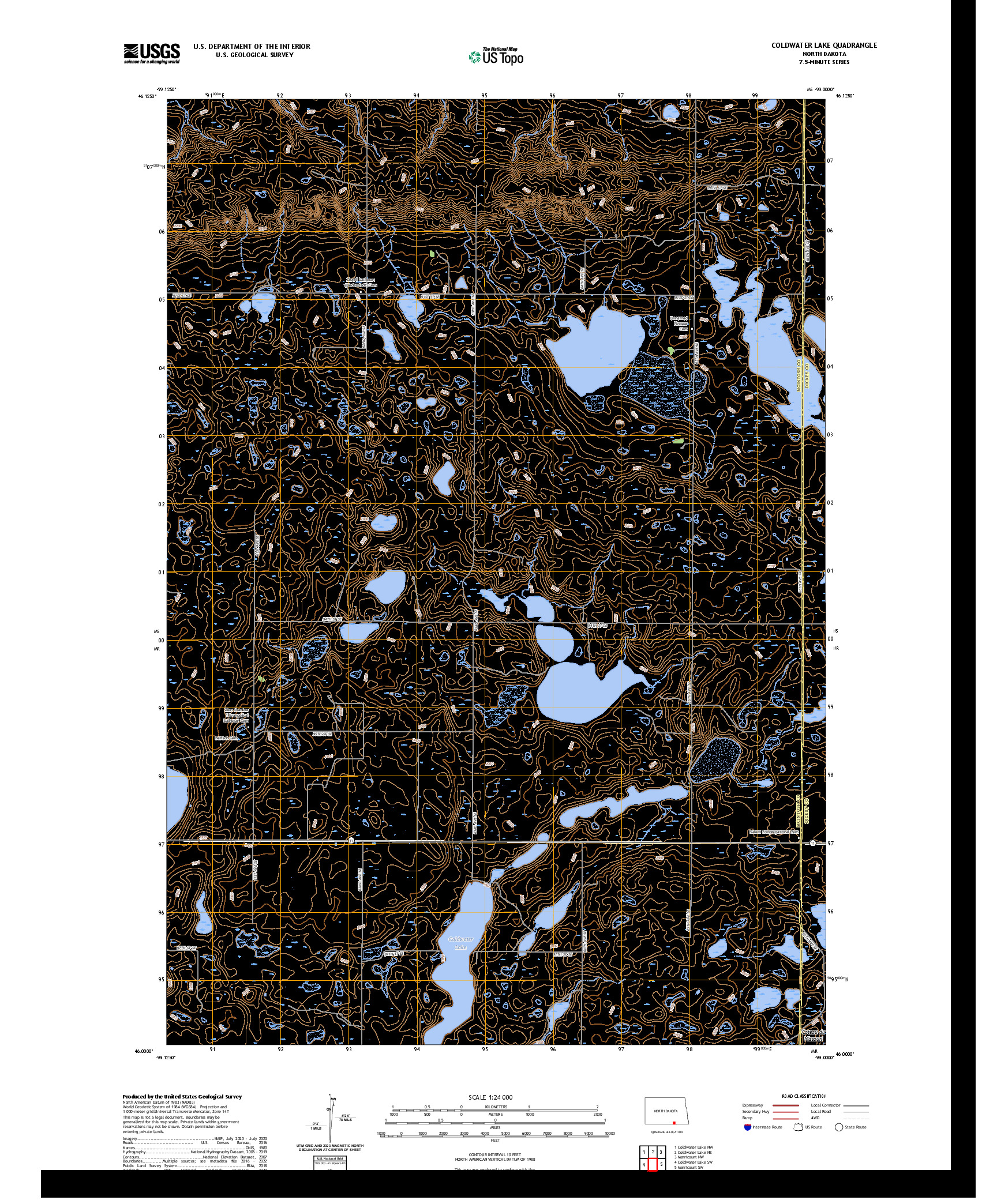 US TOPO 7.5-MINUTE MAP FOR COLDWATER LAKE, ND