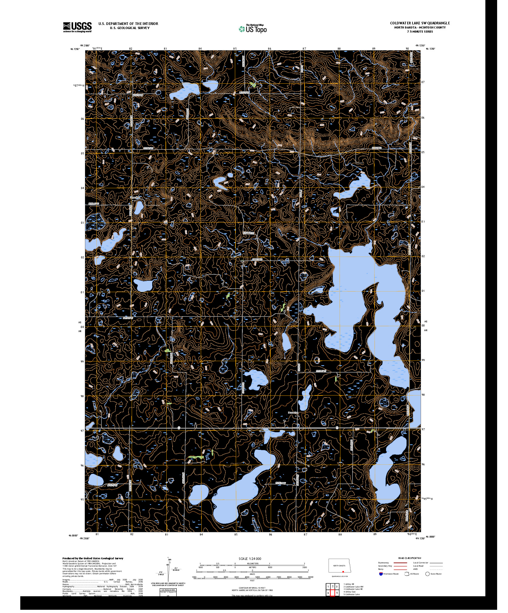 US TOPO 7.5-MINUTE MAP FOR COLDWATER LAKE SW, ND
