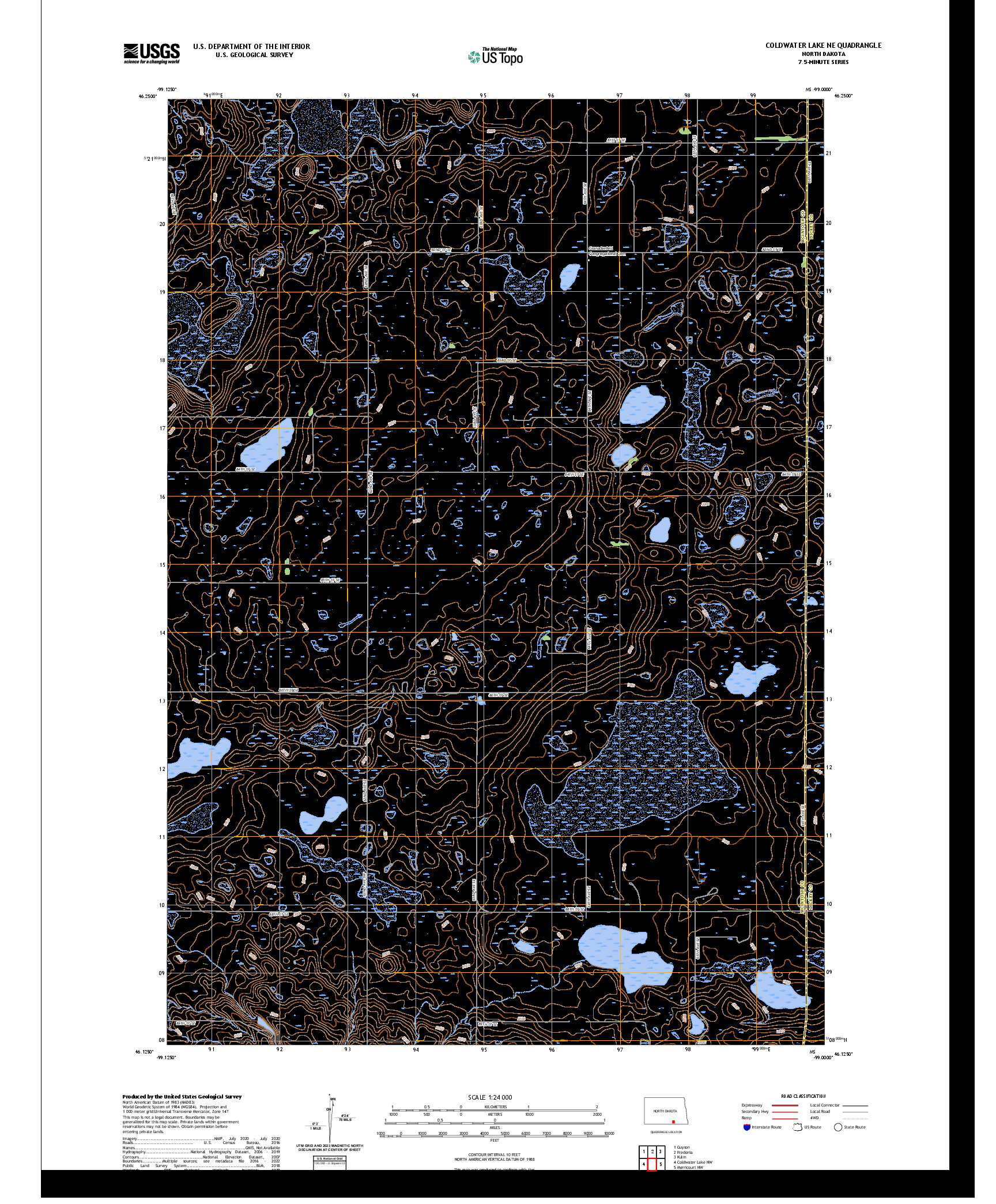 US TOPO 7.5-MINUTE MAP FOR COLDWATER LAKE NE, ND