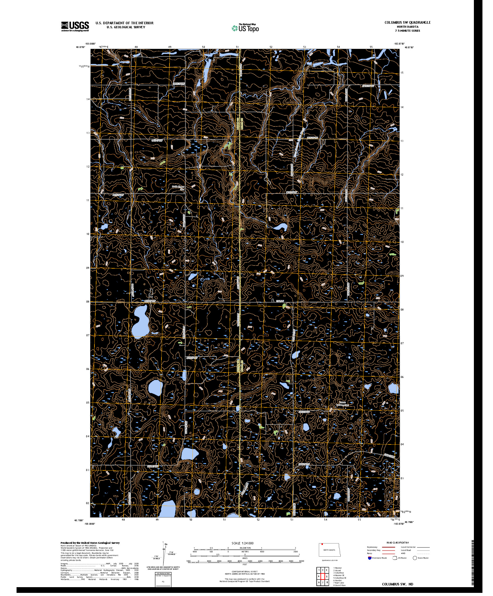 US TOPO 7.5-MINUTE MAP FOR COLUMBUS SW, ND
