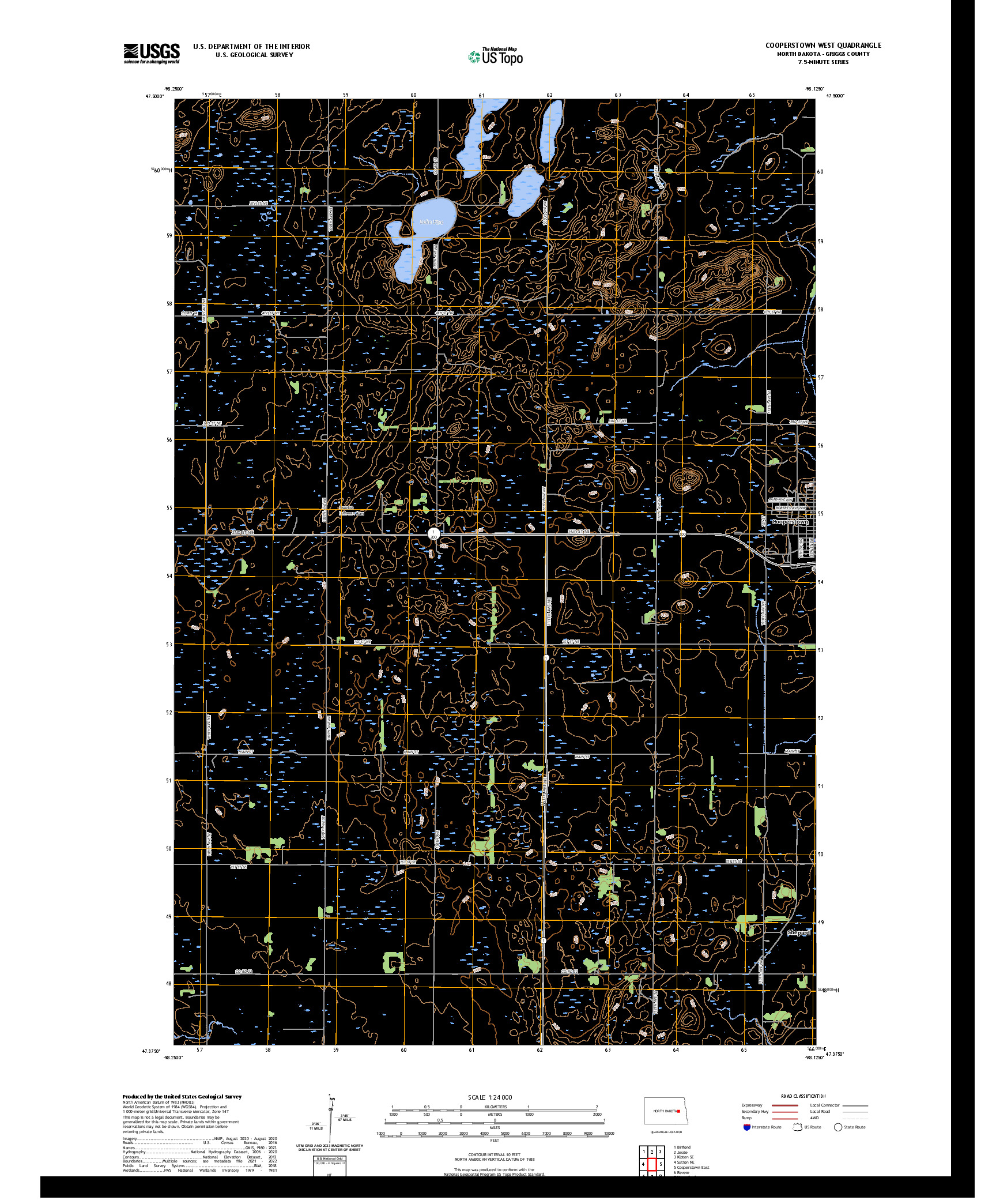 US TOPO 7.5-MINUTE MAP FOR COOPERSTOWN WEST, ND