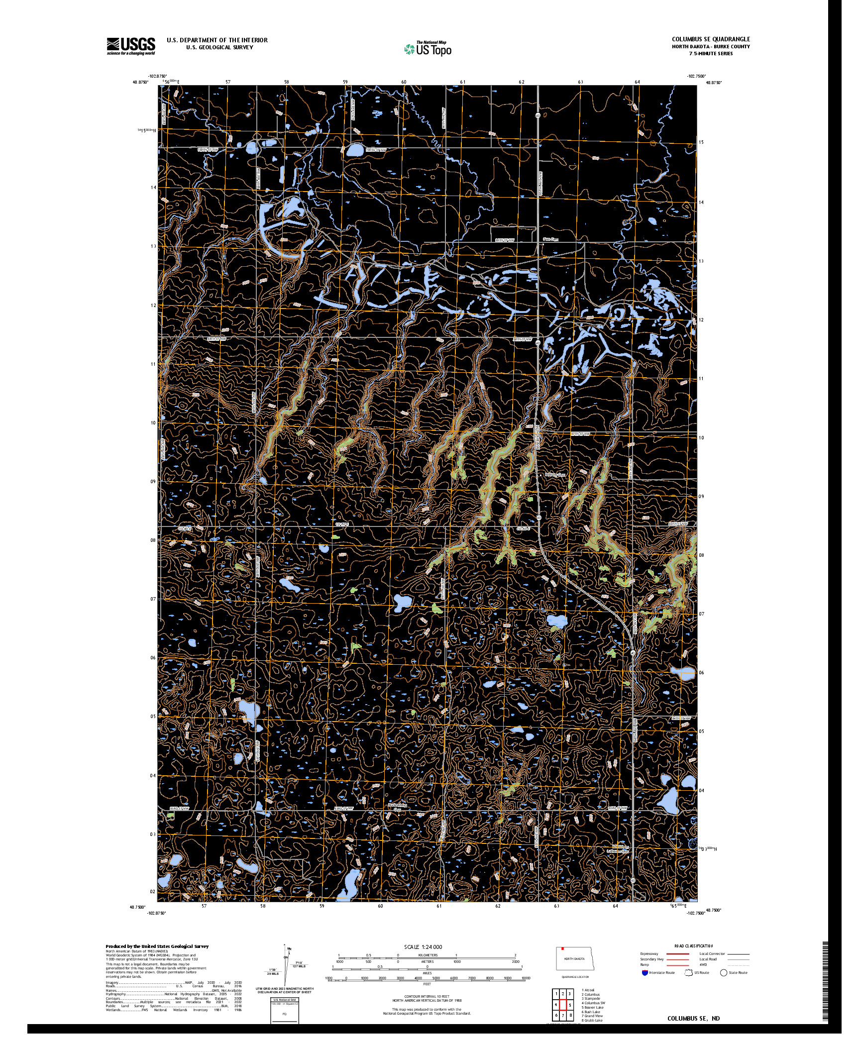 US TOPO 7.5-MINUTE MAP FOR COLUMBUS SE, ND