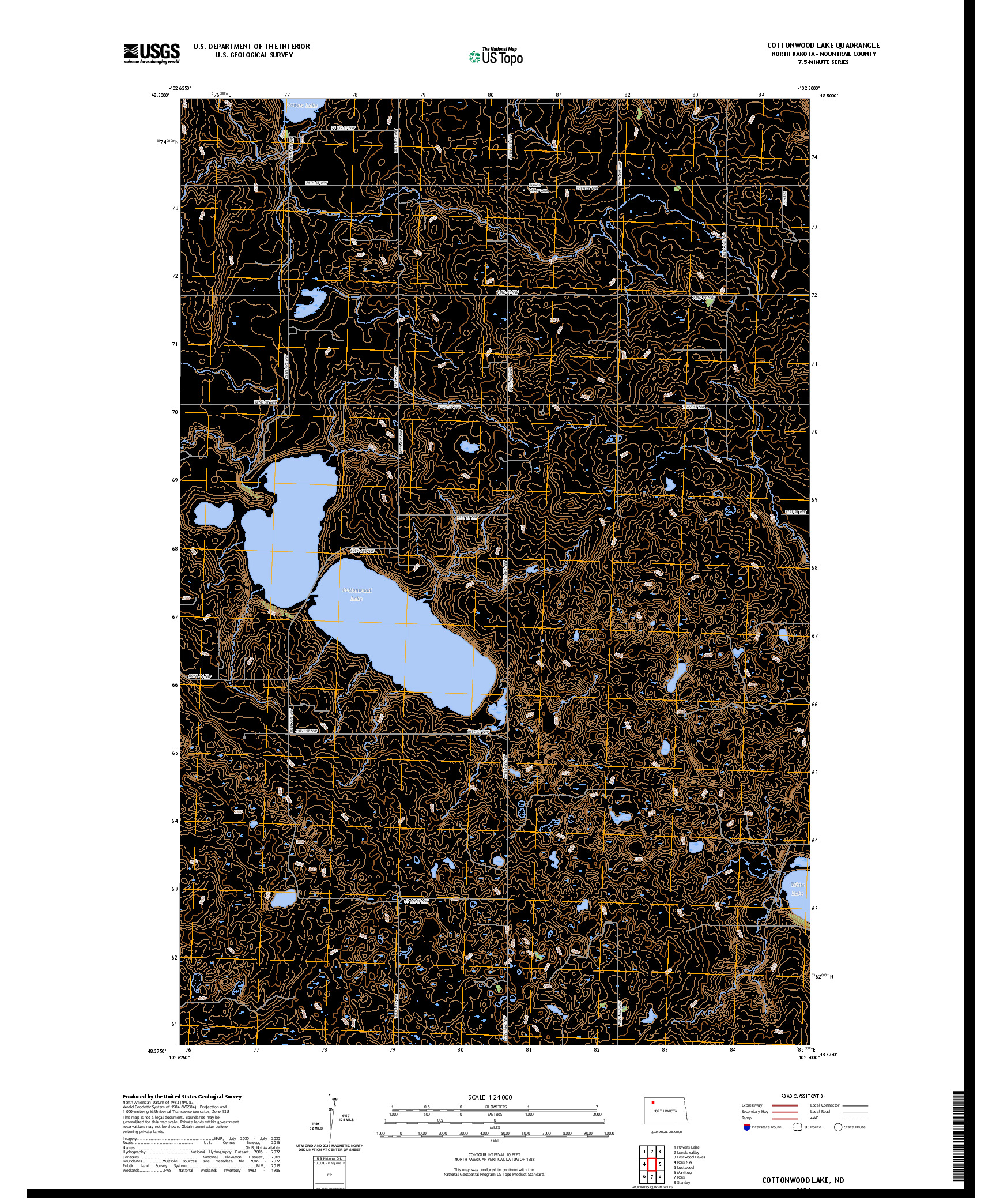 US TOPO 7.5-MINUTE MAP FOR COTTONWOOD LAKE, ND
