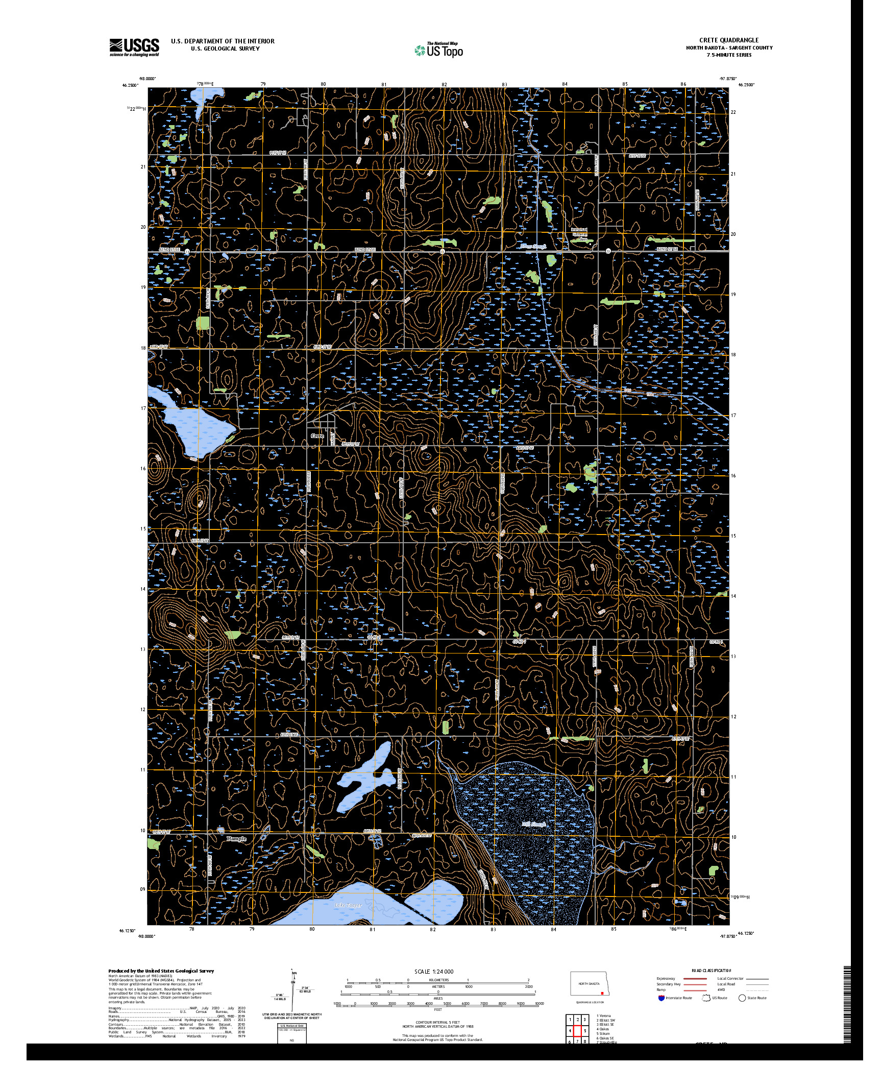 US TOPO 7.5-MINUTE MAP FOR CRETE, ND