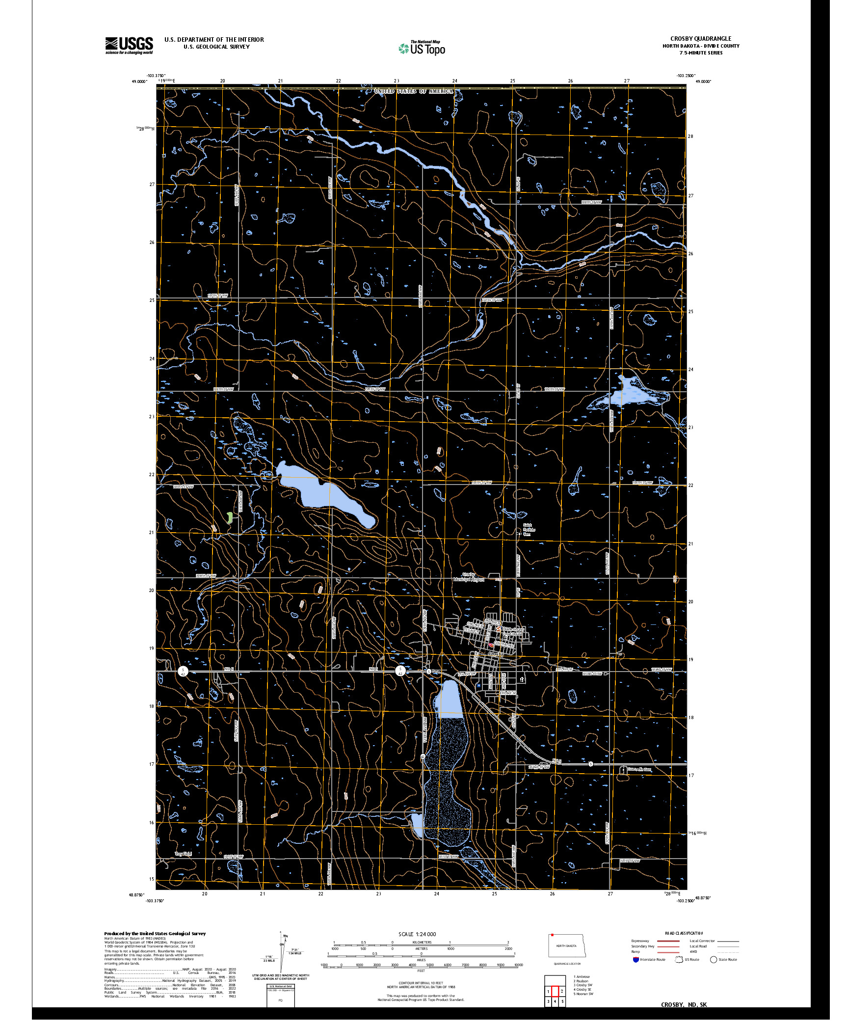 US TOPO 7.5-MINUTE MAP FOR CROSBY, ND,SK