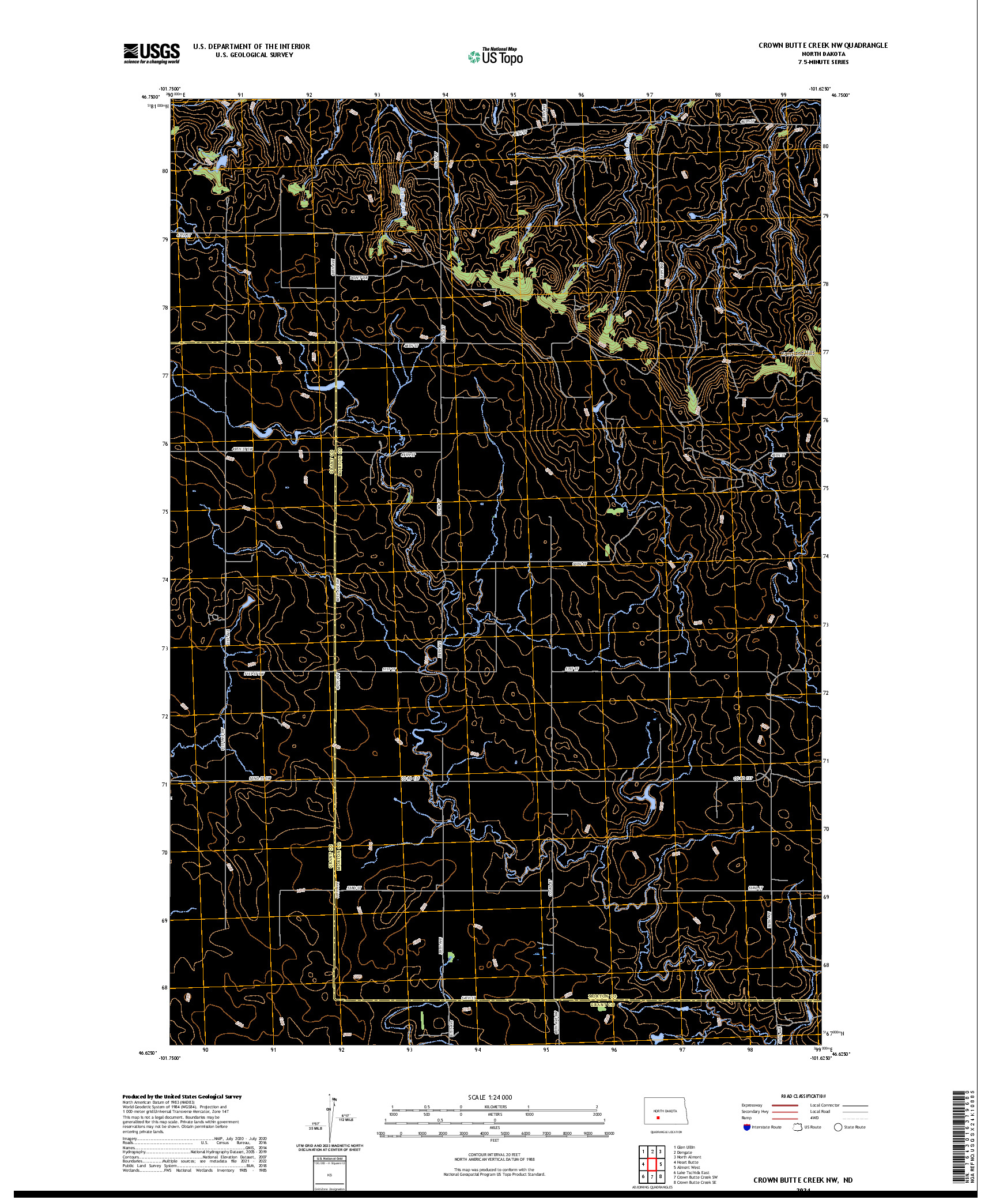 US TOPO 7.5-MINUTE MAP FOR CROWN BUTTE CREEK NW, ND