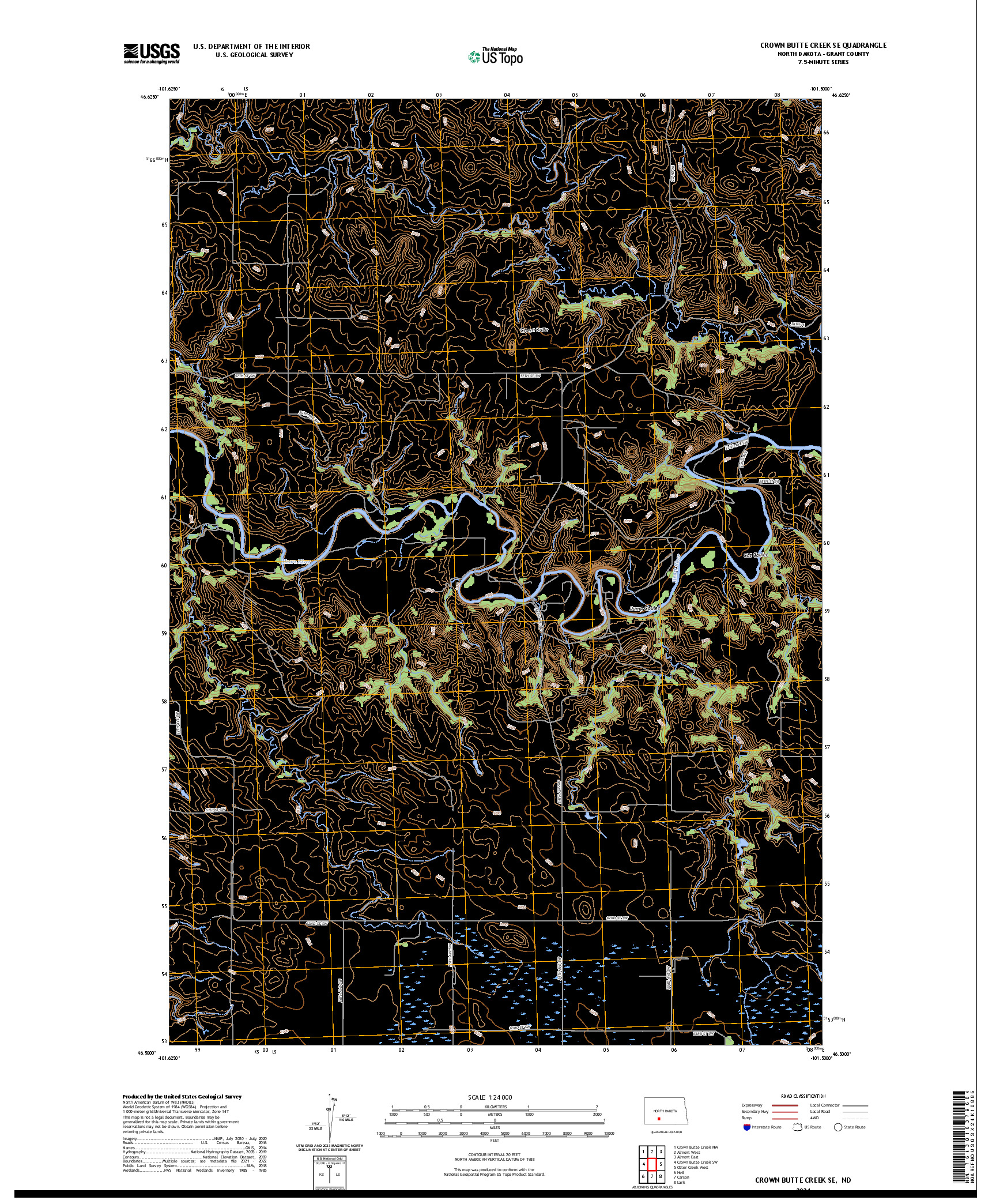 US TOPO 7.5-MINUTE MAP FOR CROWN BUTTE CREEK SE, ND