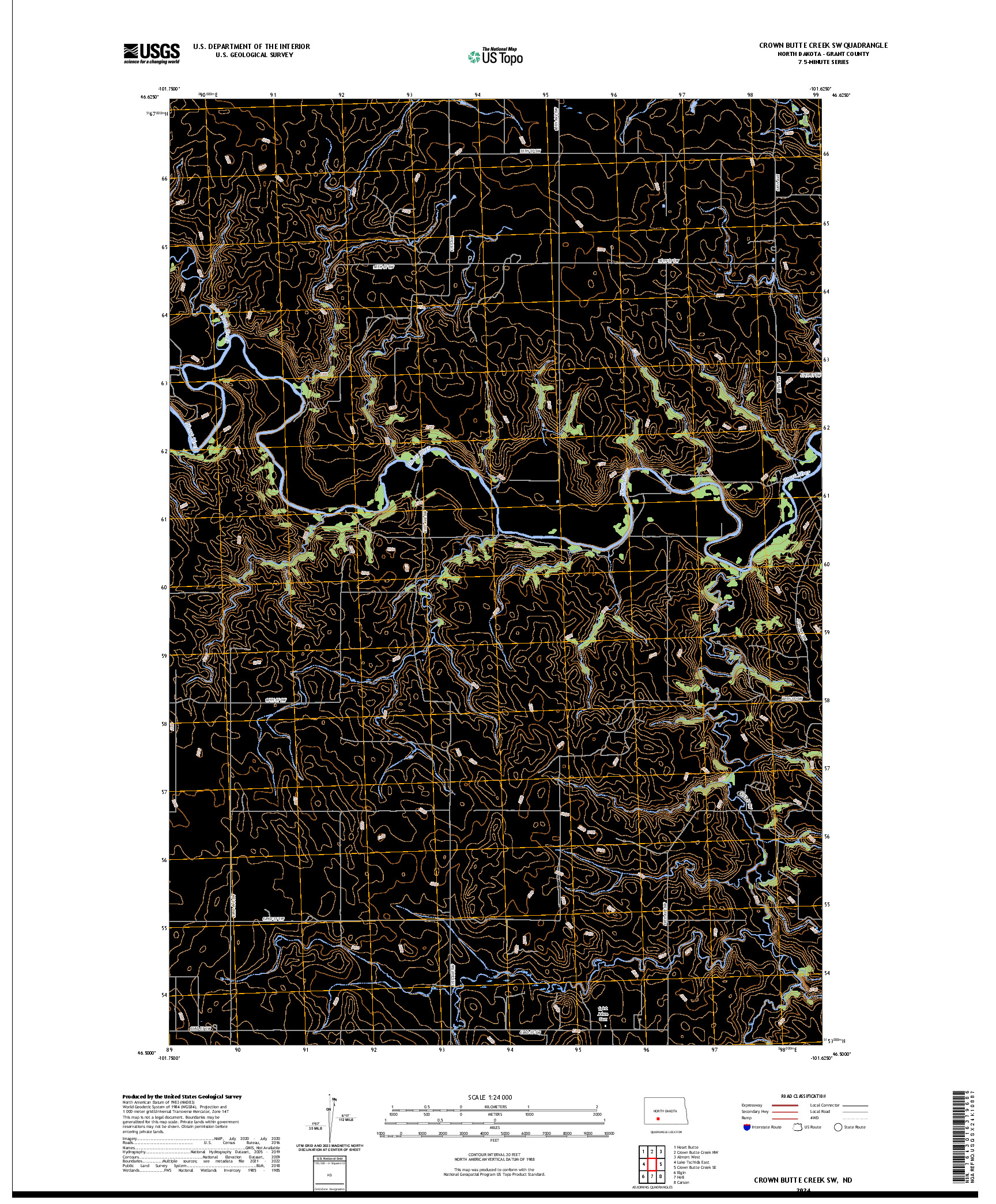 US TOPO 7.5-MINUTE MAP FOR CROWN BUTTE CREEK SW, ND