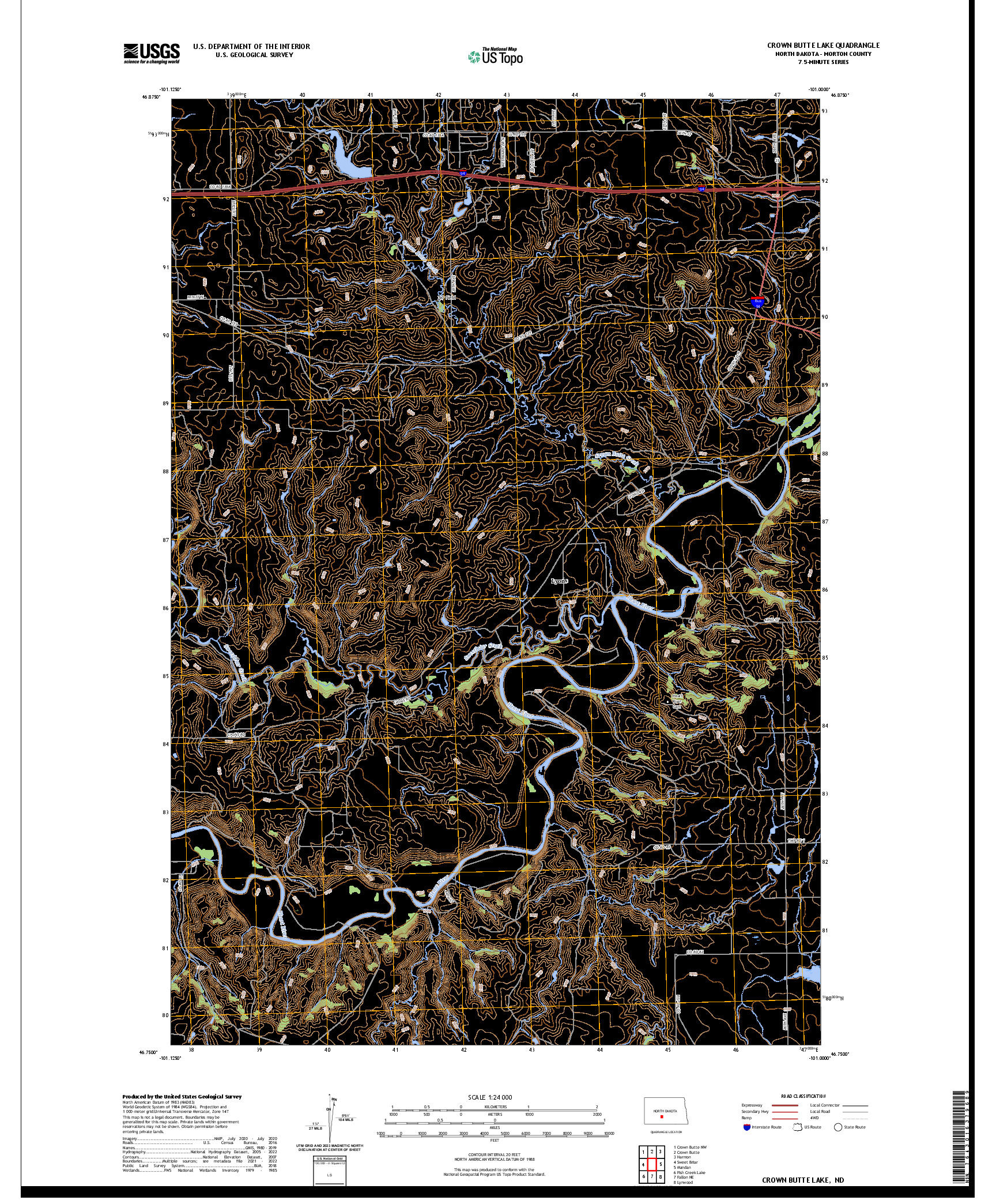 US TOPO 7.5-MINUTE MAP FOR CROWN BUTTE LAKE, ND