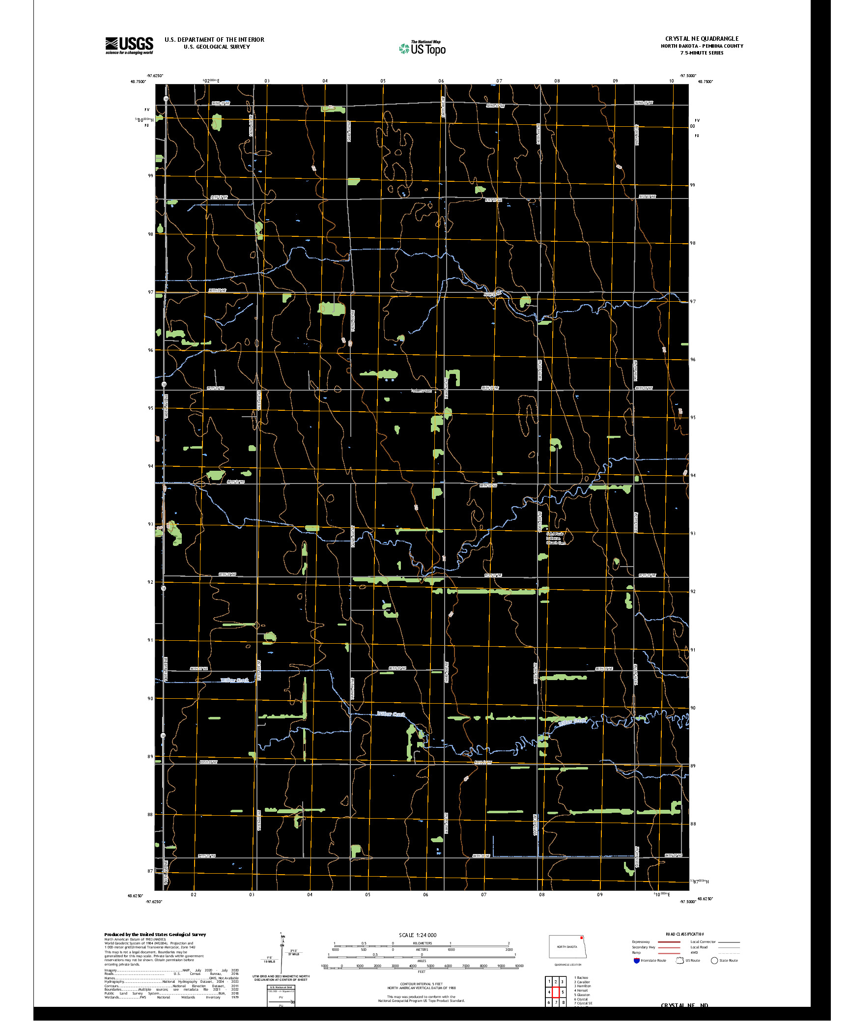 US TOPO 7.5-MINUTE MAP FOR CRYSTAL NE, ND