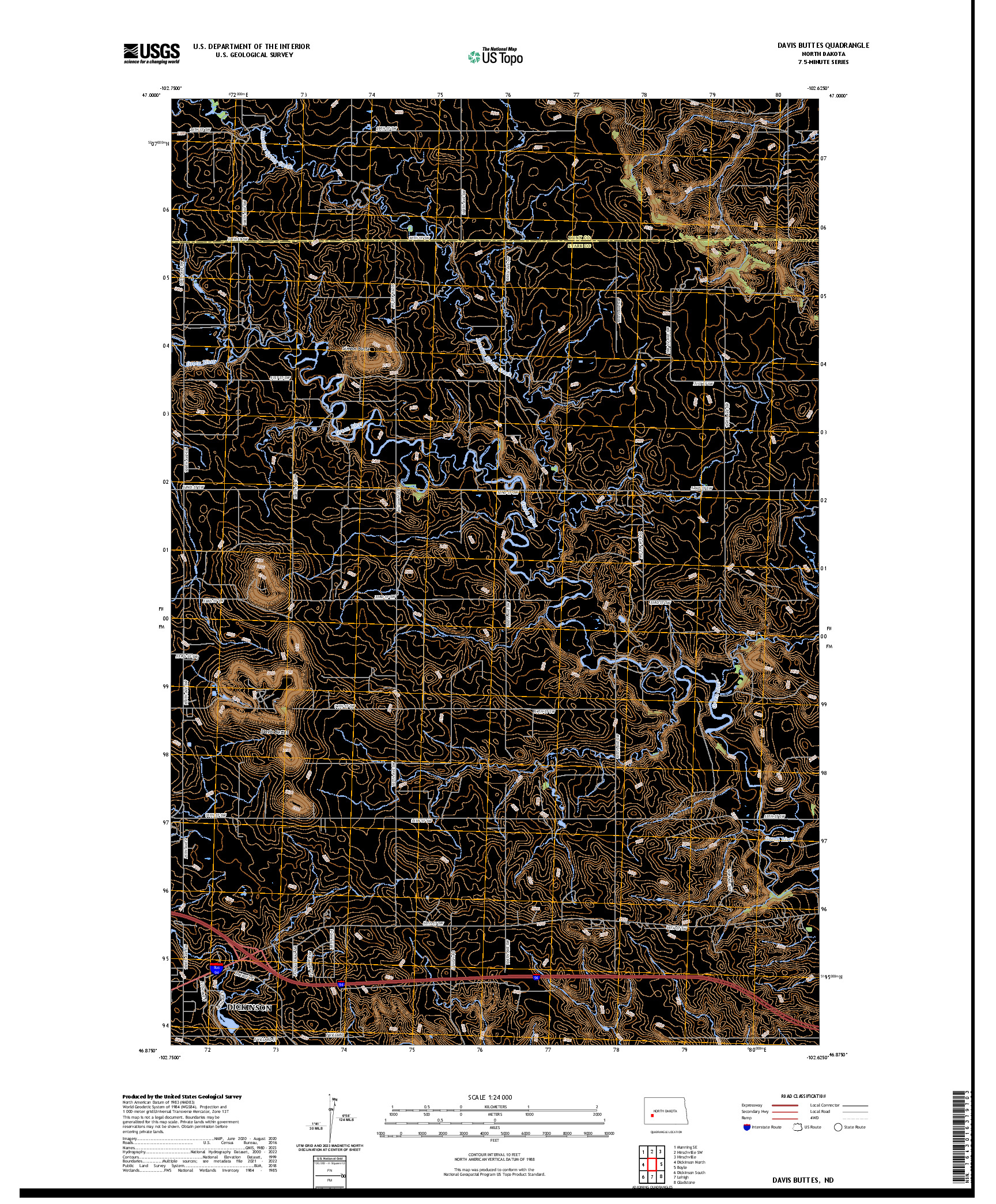 US TOPO 7.5-MINUTE MAP FOR DAVIS BUTTES, ND