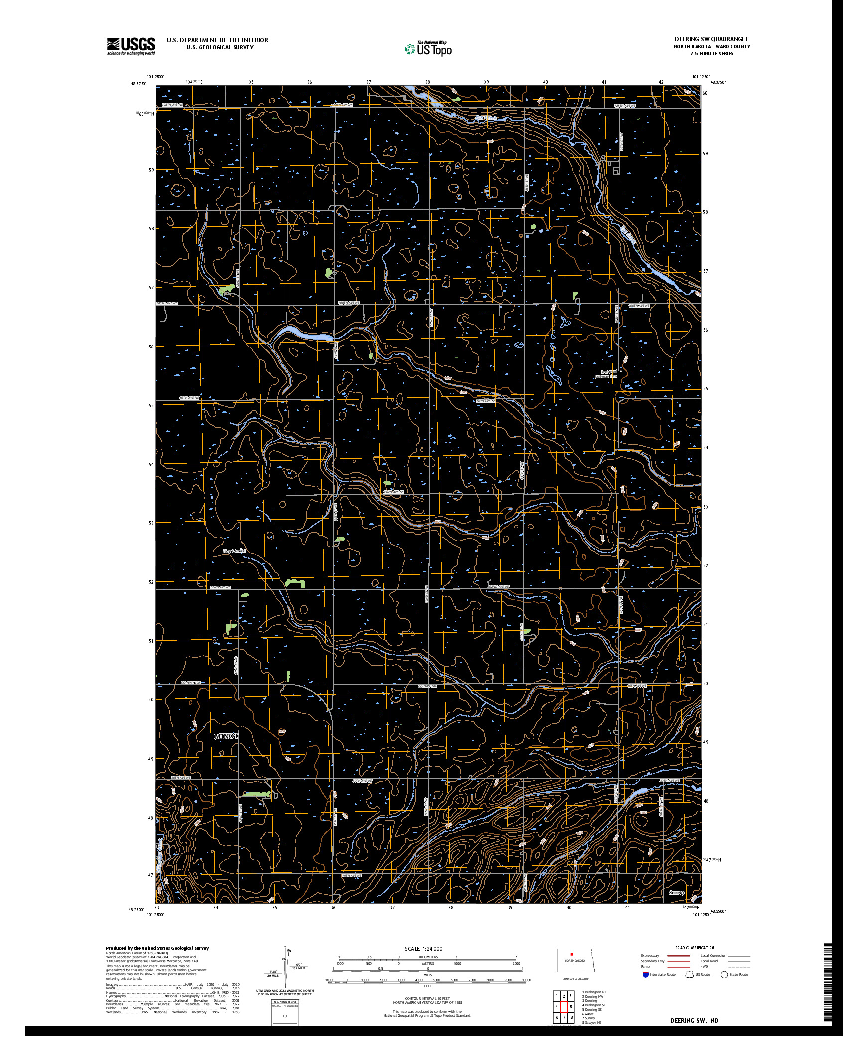 US TOPO 7.5-MINUTE MAP FOR DEERING SW, ND