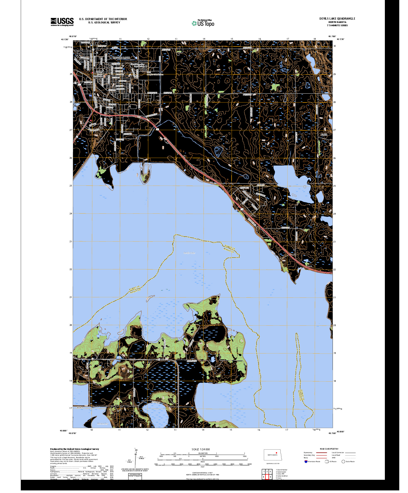 US TOPO 7.5-MINUTE MAP FOR DEVILS LAKE, ND