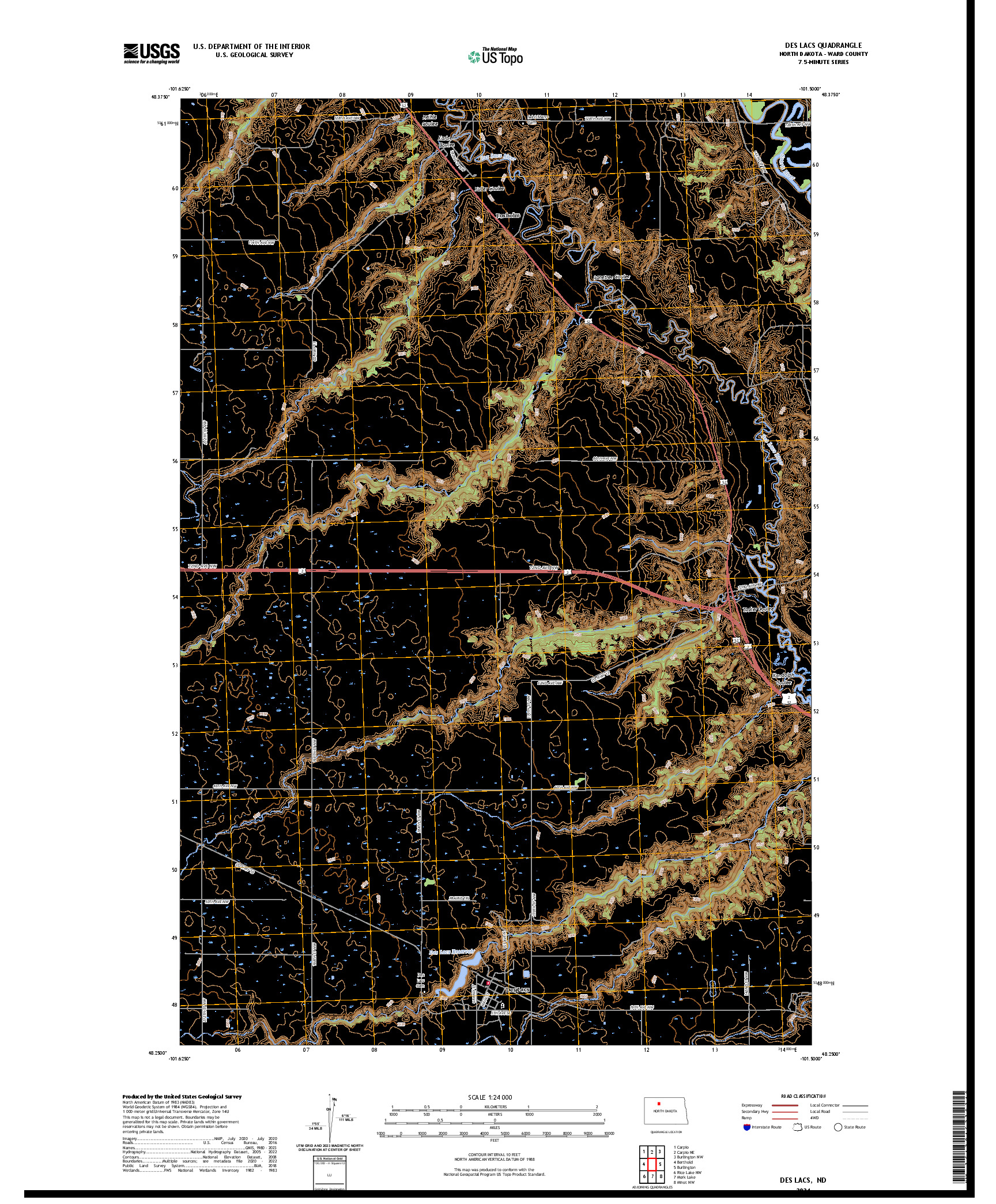 US TOPO 7.5-MINUTE MAP FOR DES LACS, ND