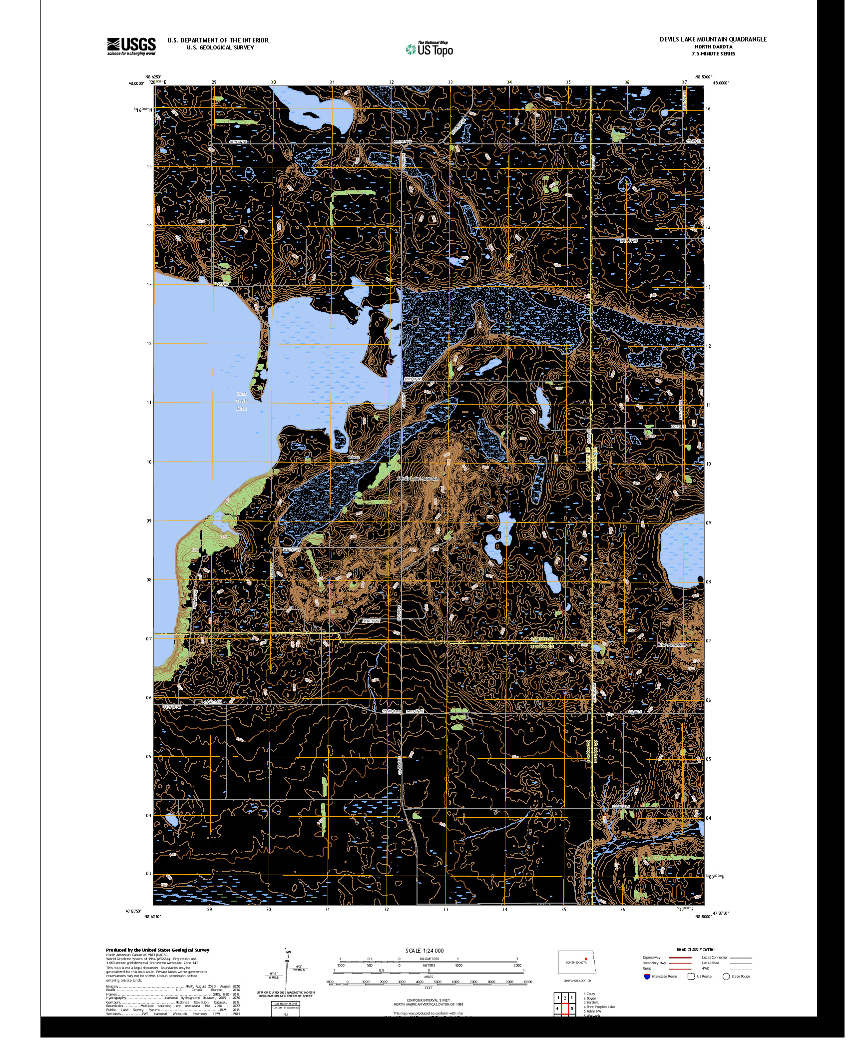 US TOPO 7.5-MINUTE MAP FOR DEVILS LAKE MOUNTAIN, ND