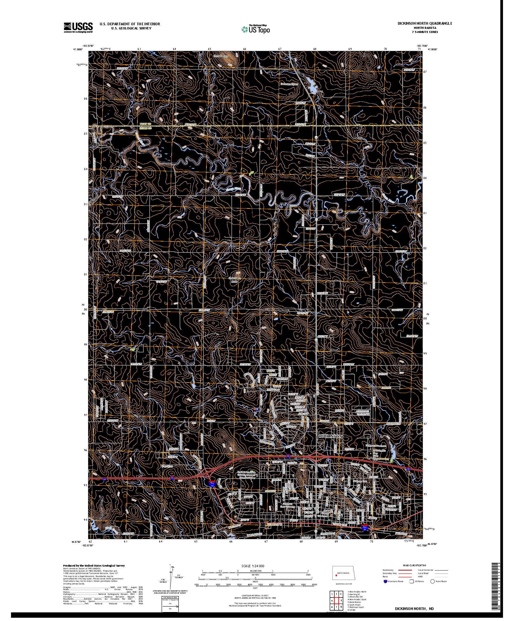 US TOPO 7.5-MINUTE MAP FOR DICKINSON NORTH, ND