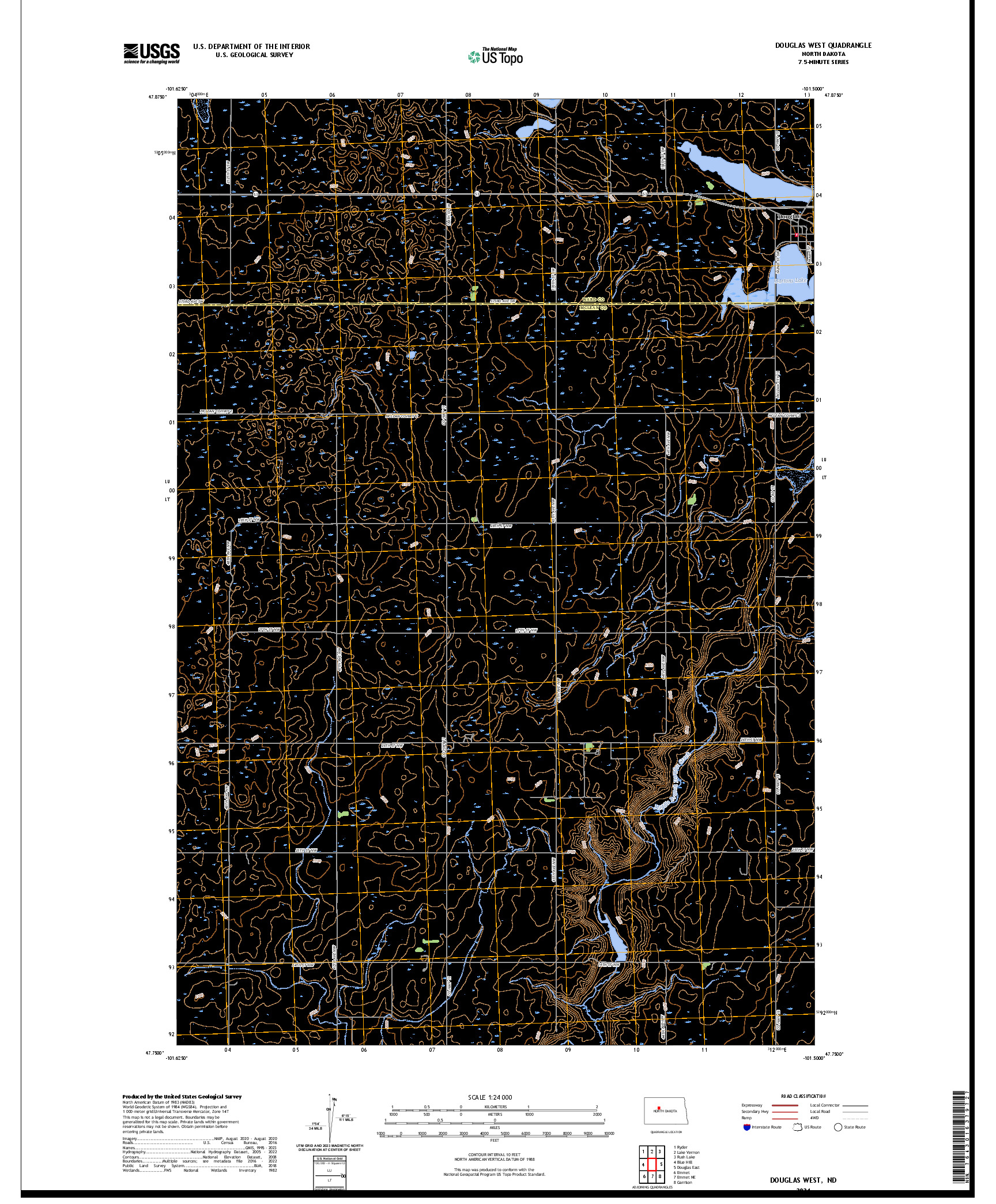 US TOPO 7.5-MINUTE MAP FOR DOUGLAS WEST, ND